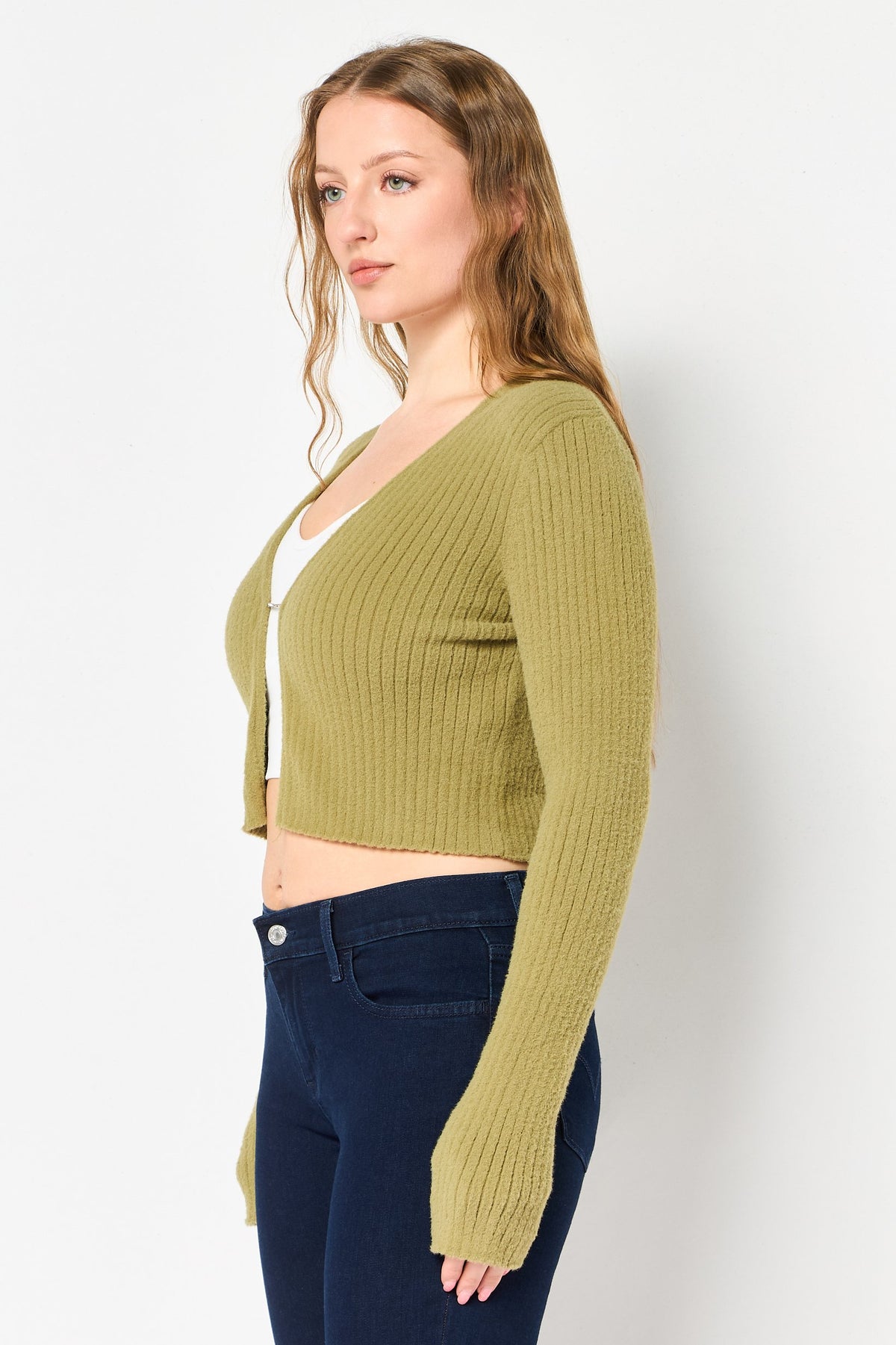 Split Neck Knitted Long Sleeve Cardigan