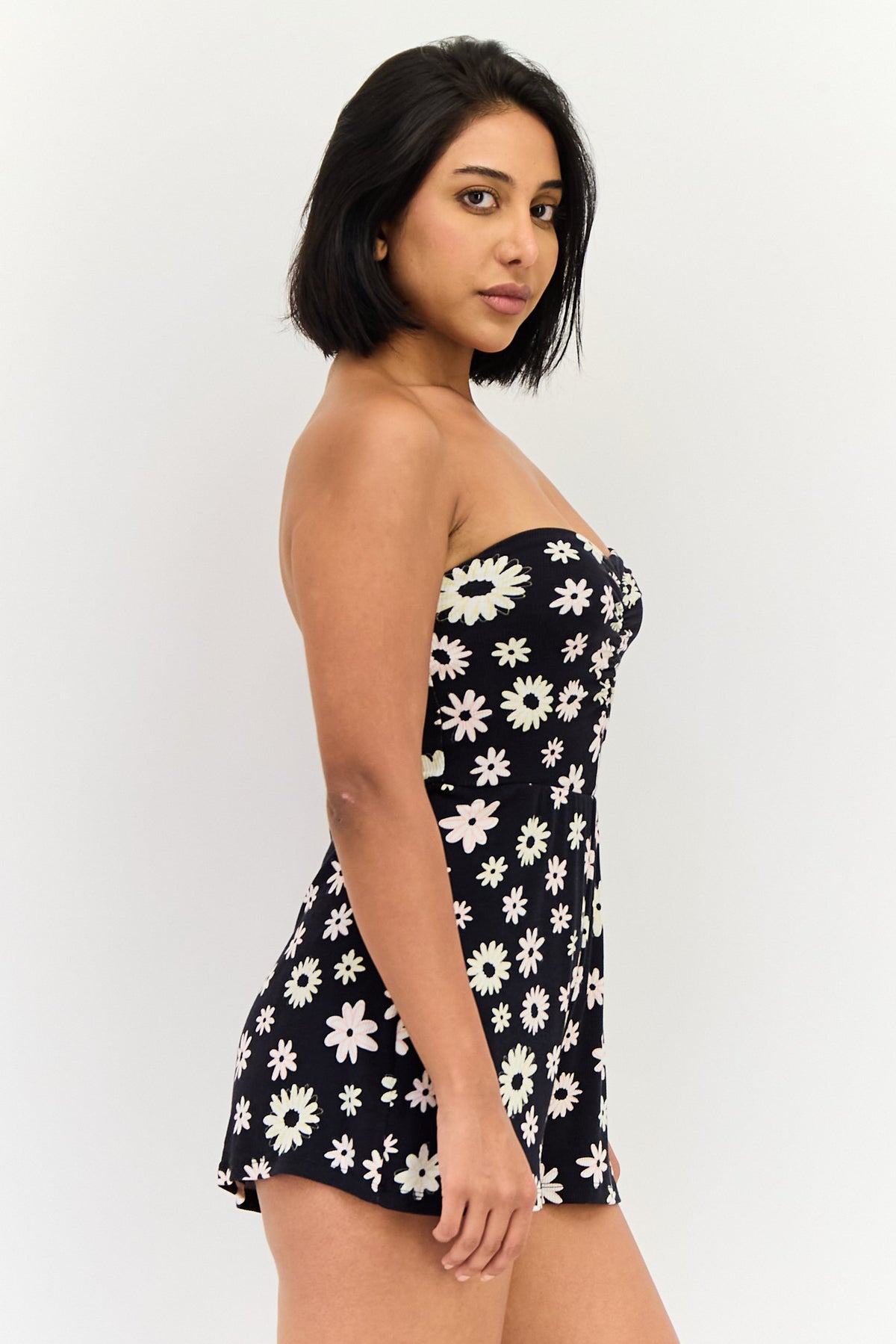 Straight Across Strapless Floral Print Playsuit