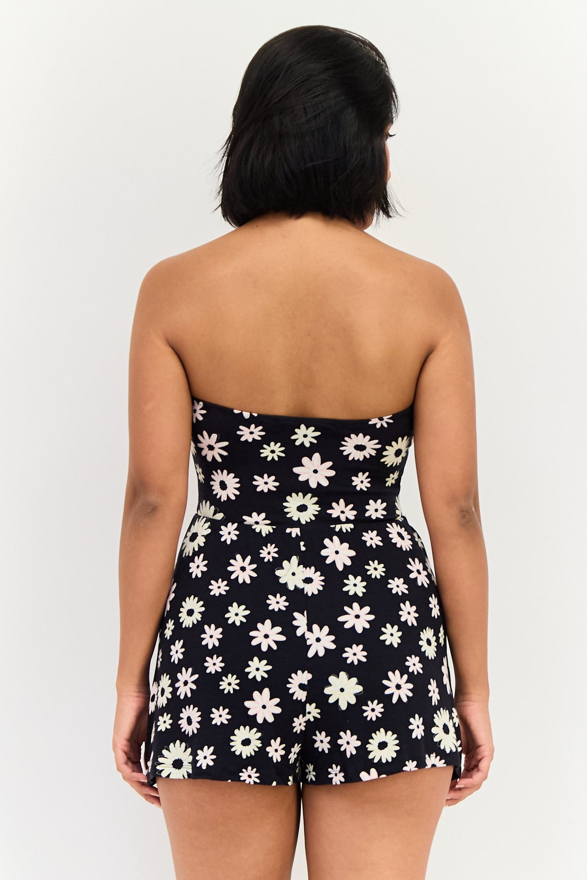 Straight Across Strapless Floral Print Playsuit