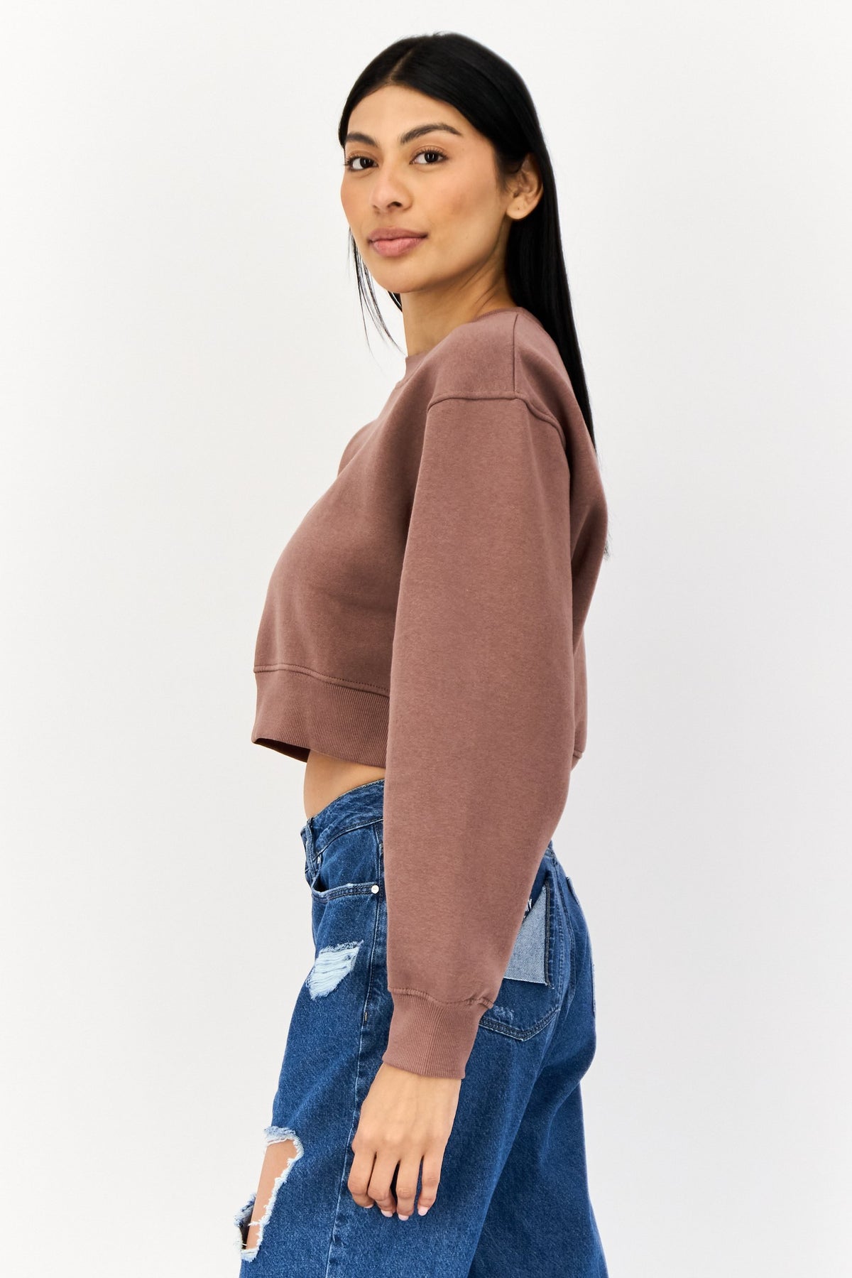 Crew Neck Solid Long Sleeve Sweatshirt