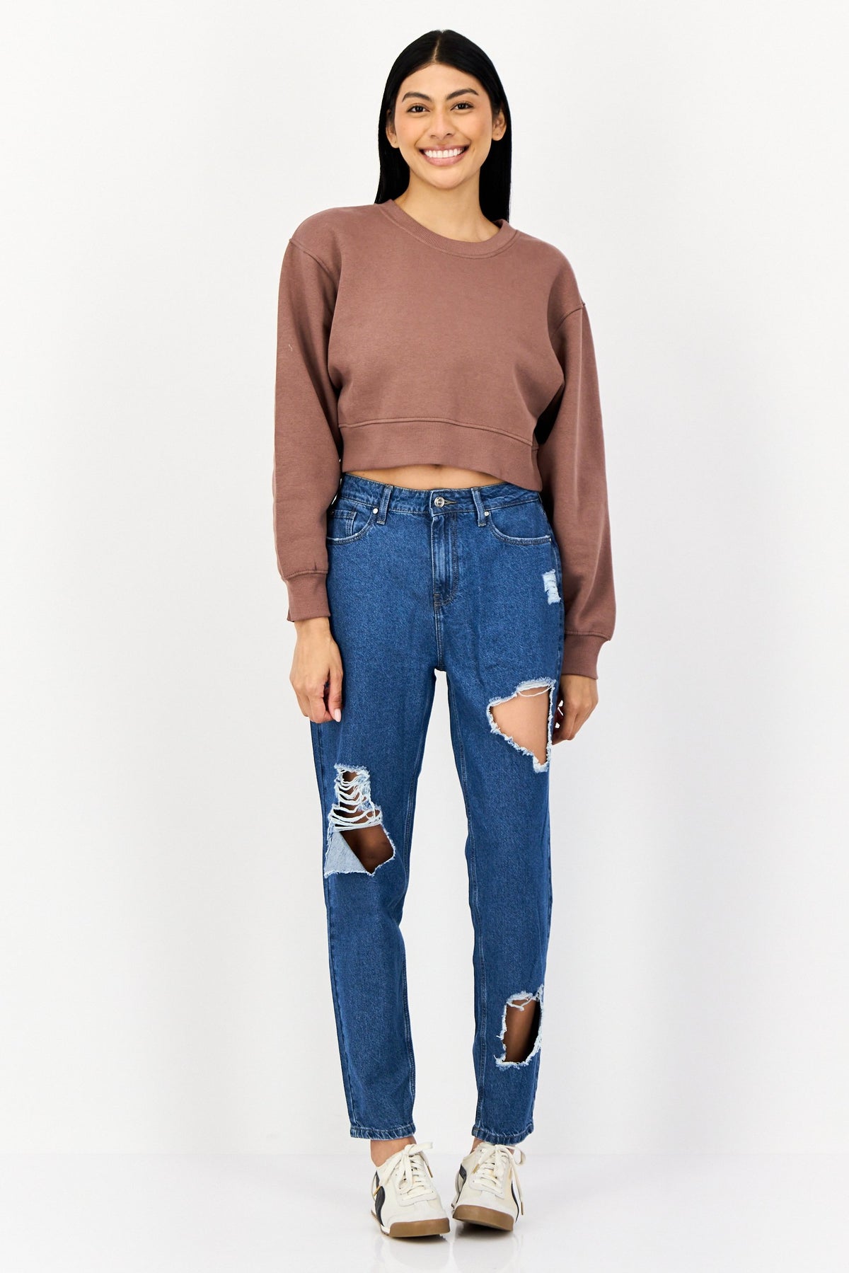 Crew Neck Solid Long Sleeve Sweatshirt