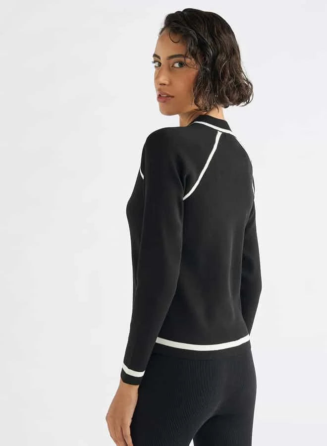 Regular Fit High Neck Cardigan with Zip Closure