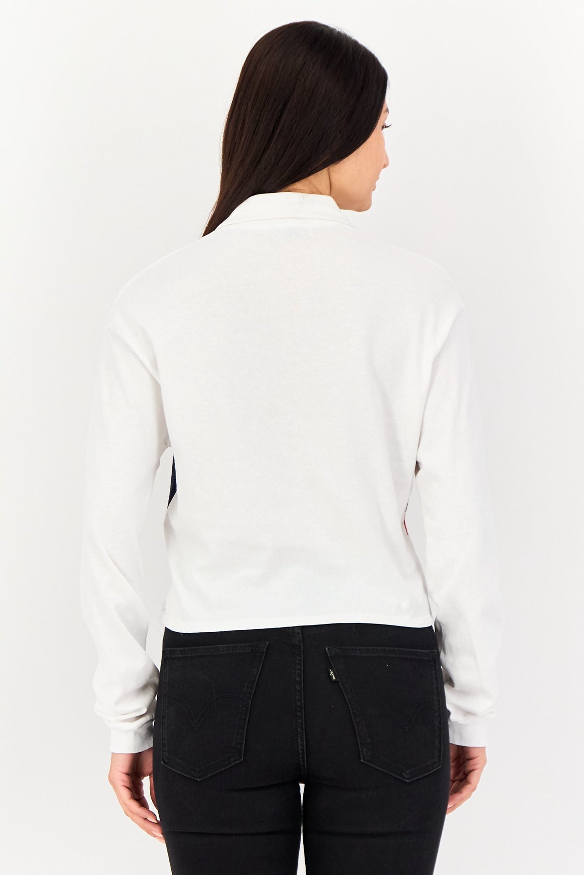Spread Collar Graphic Print Long Sleeves Crop Sweatshirt