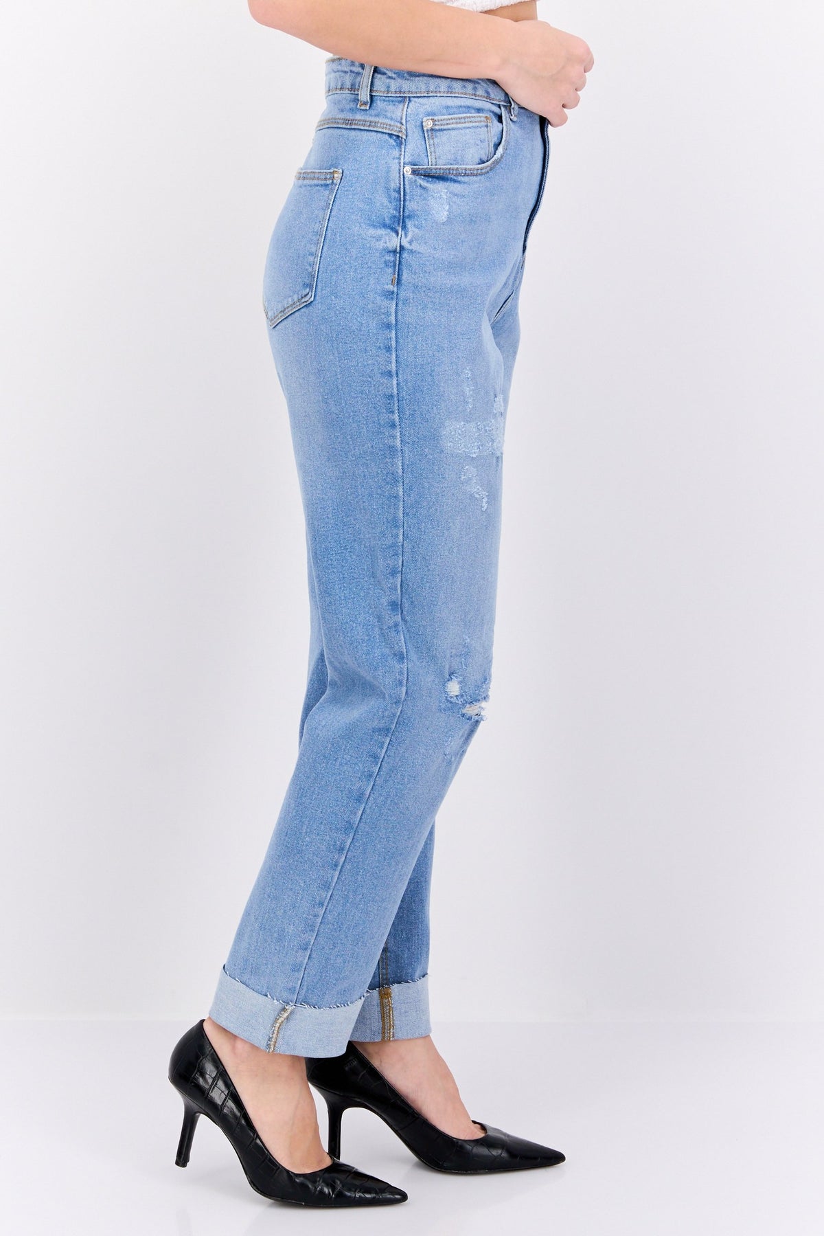 Regular Fit High Waist Rip Stretchable Denim