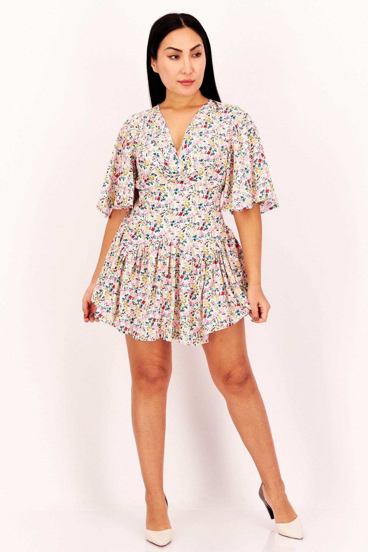 Tie Neck Short Sleeve Floral Playsuit