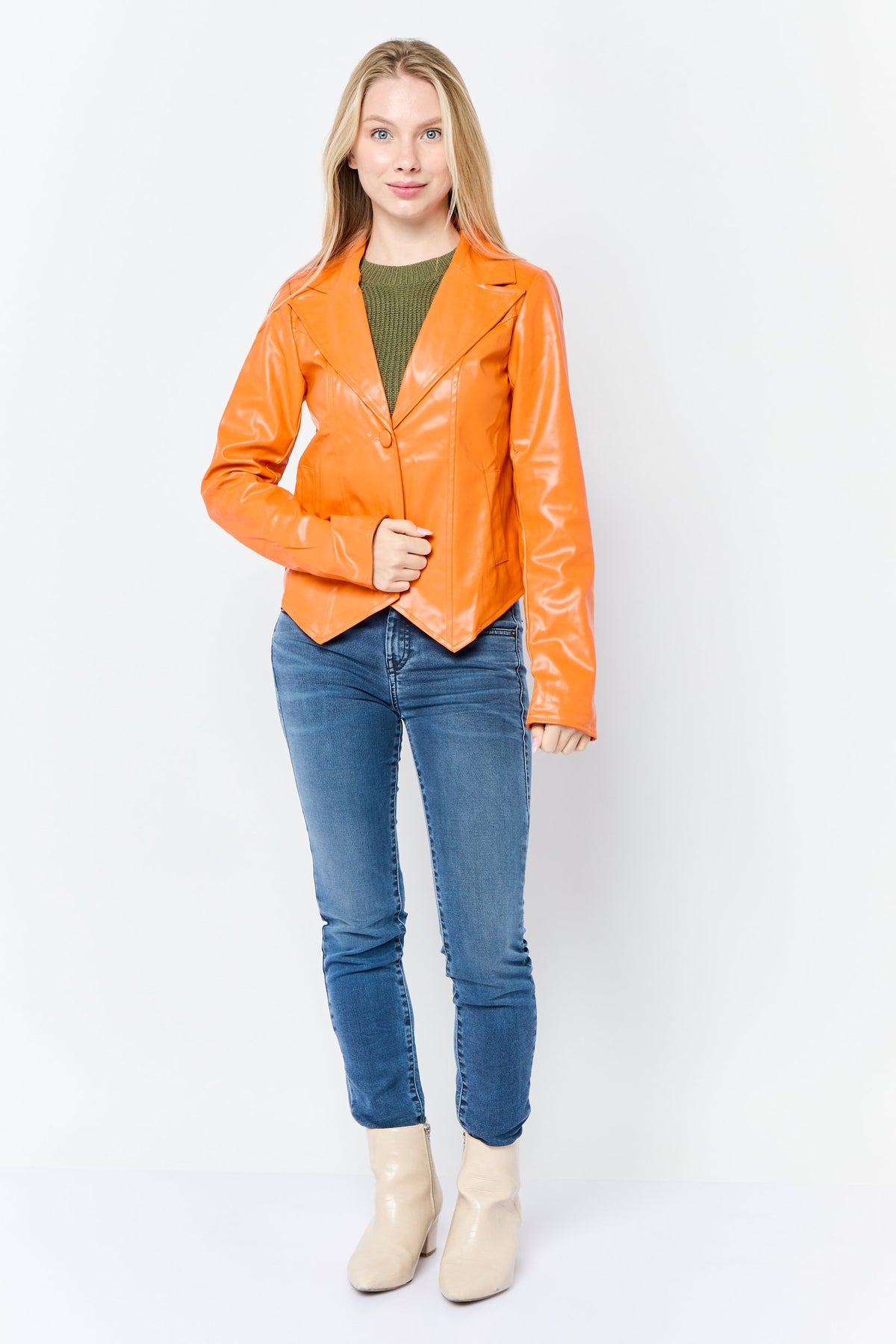 Solid Faux Leather Jacket