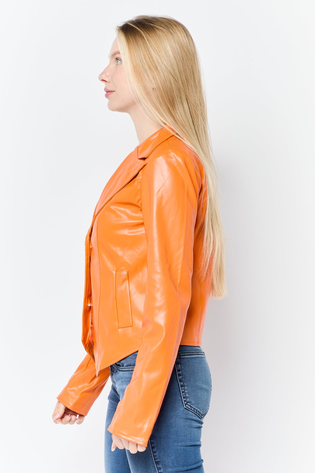 Solid Faux Leather Jacket