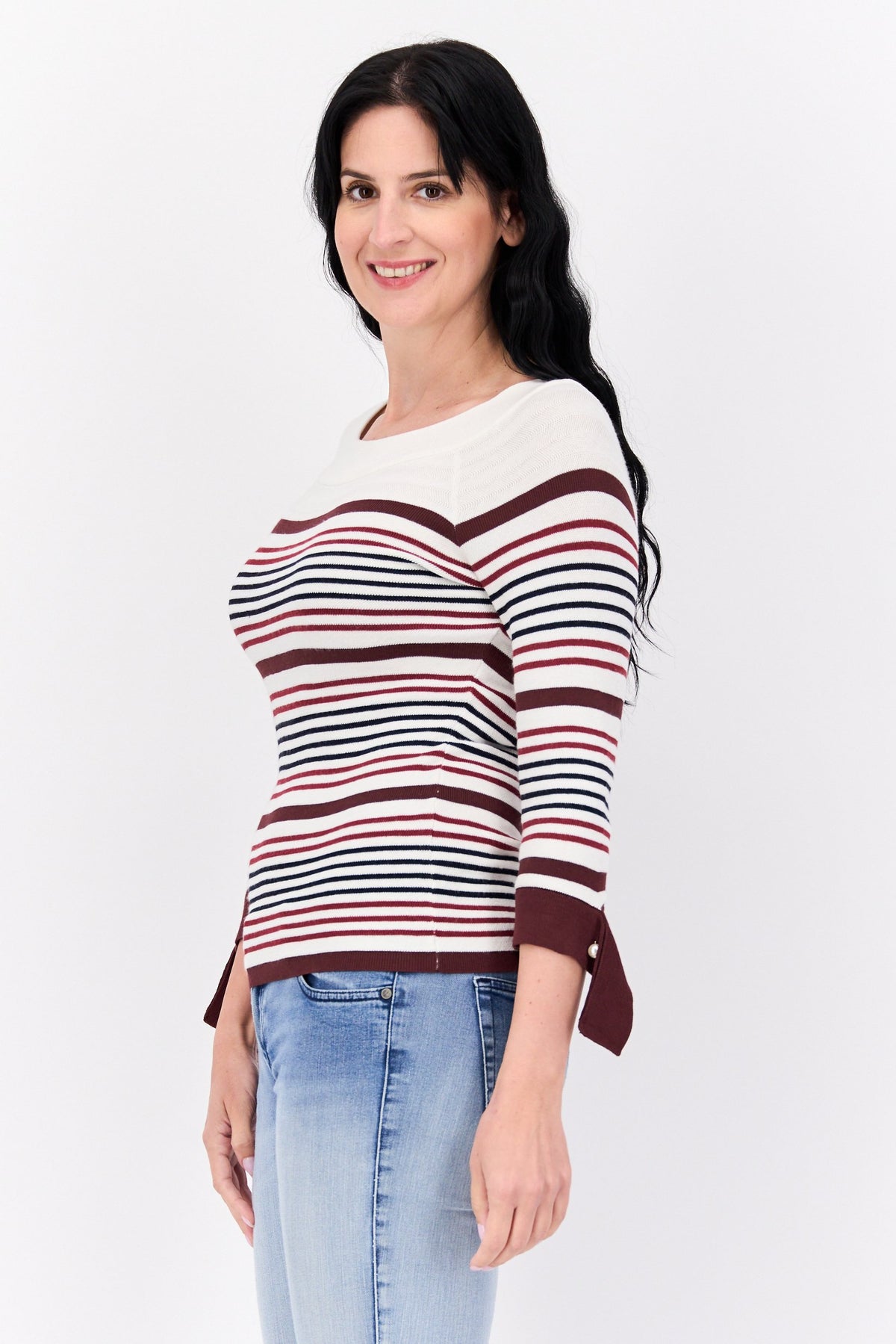 Round Neck Long Sleeves Stripe Sweater