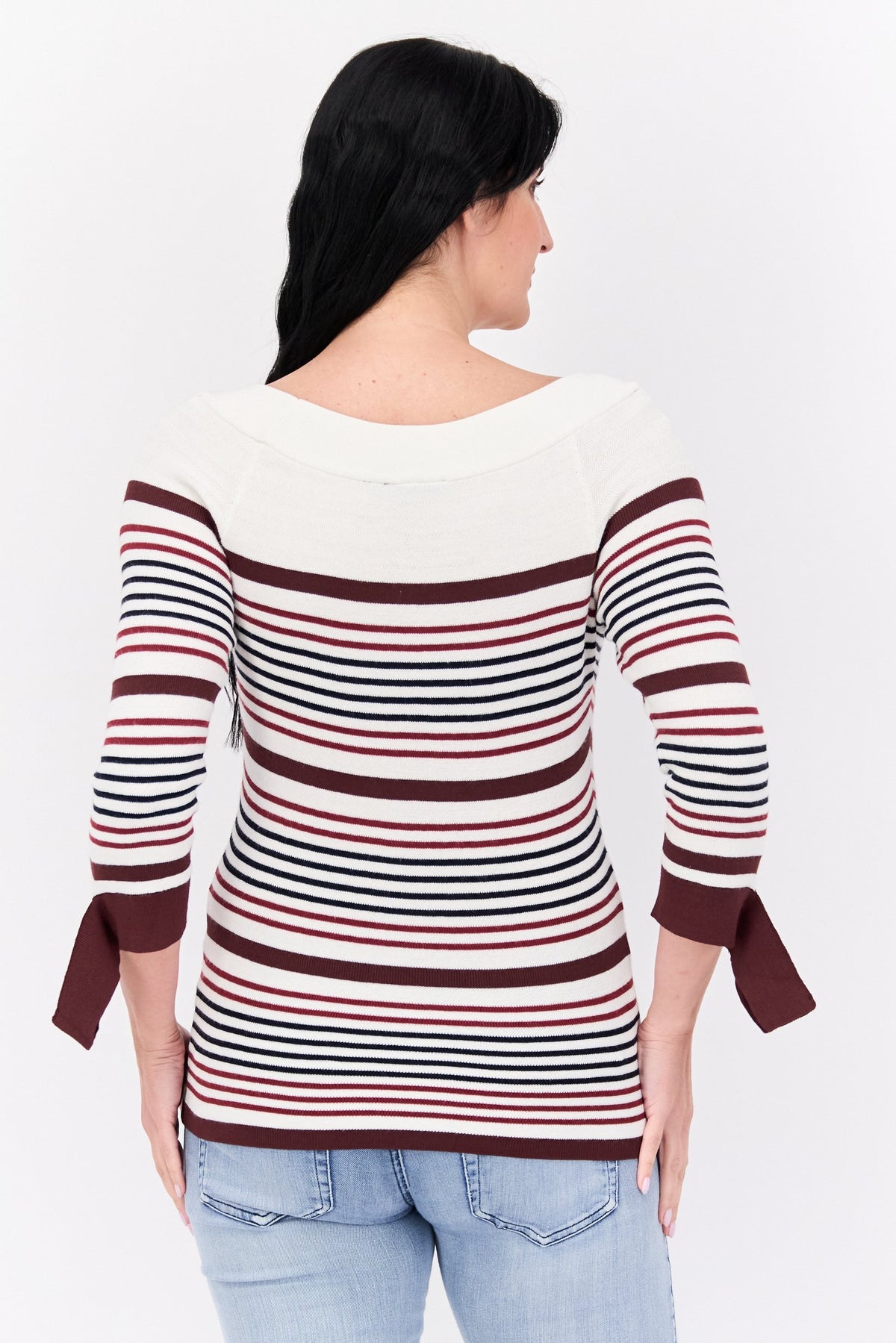 Round Neck Long Sleeves Stripe Sweater