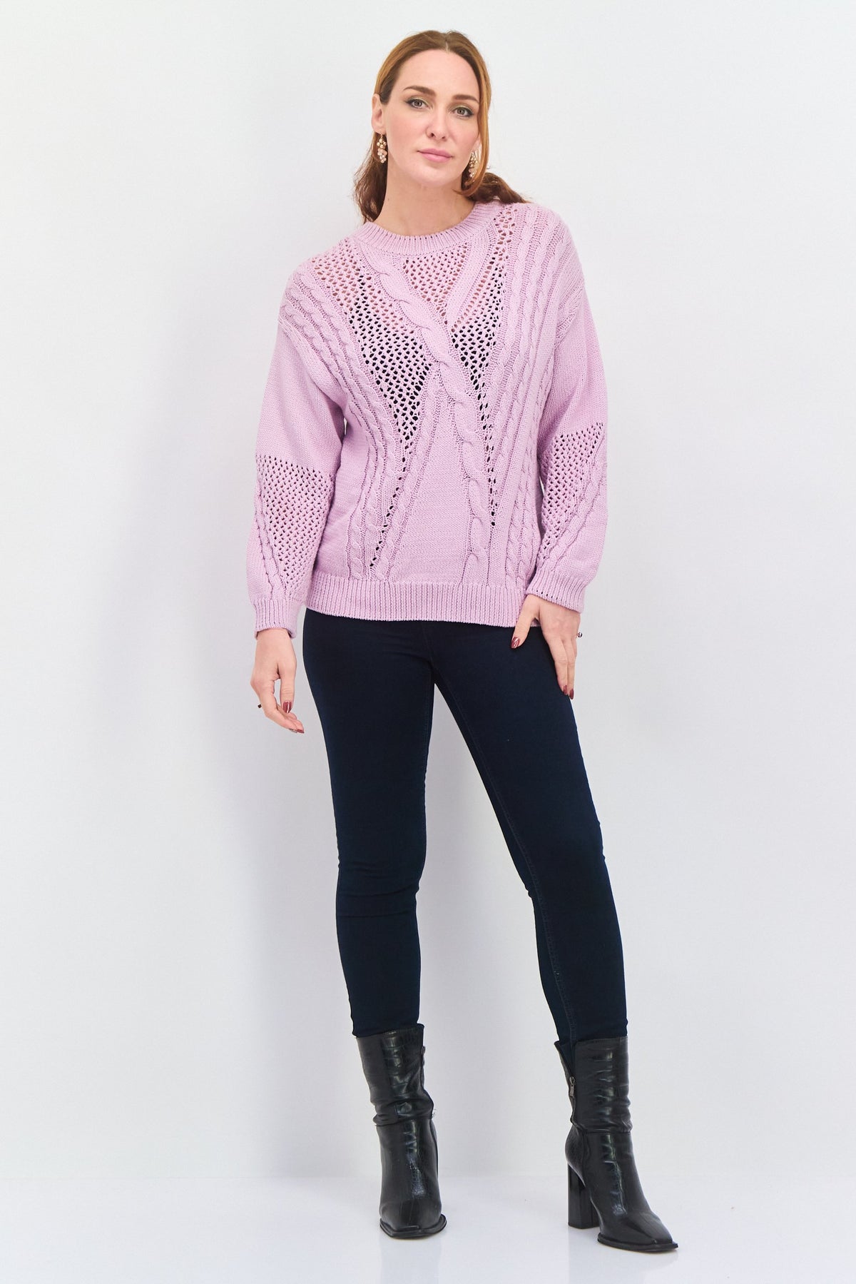 Crew Neck Knitted Print Long Sleeves Sweater