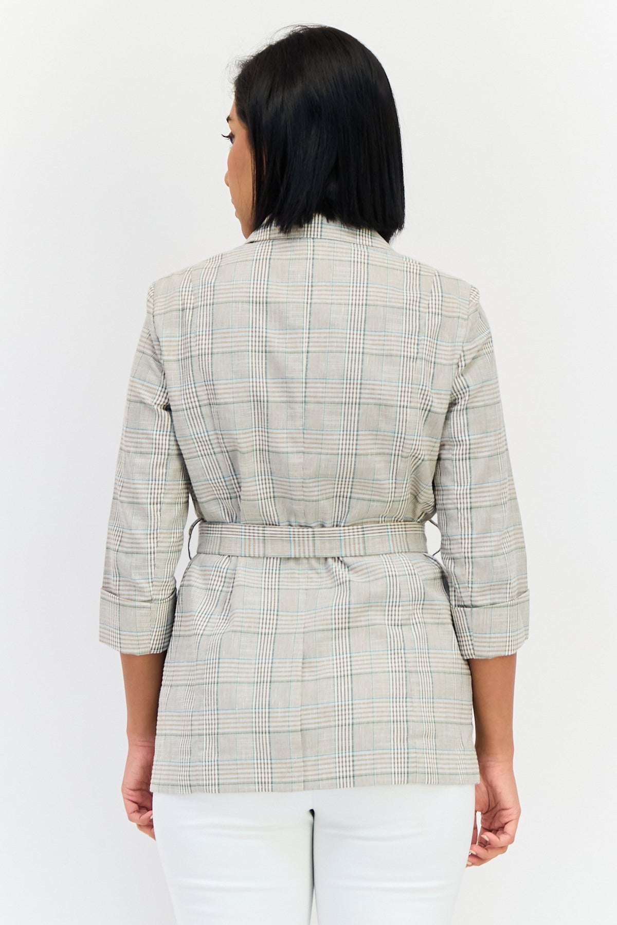 Regular Fit Plaid Belted Blazer