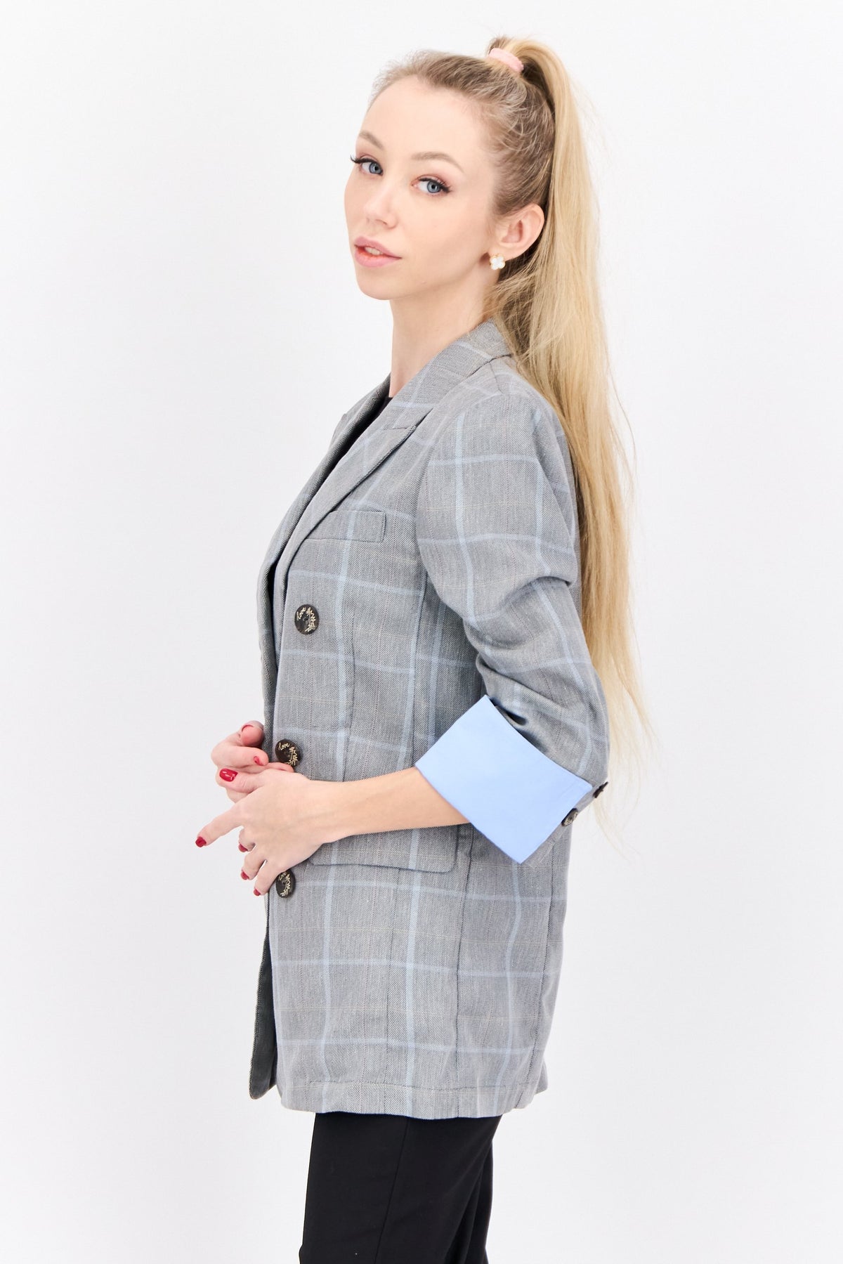 Regular Fit Checkered Print Semi Formal Blazer