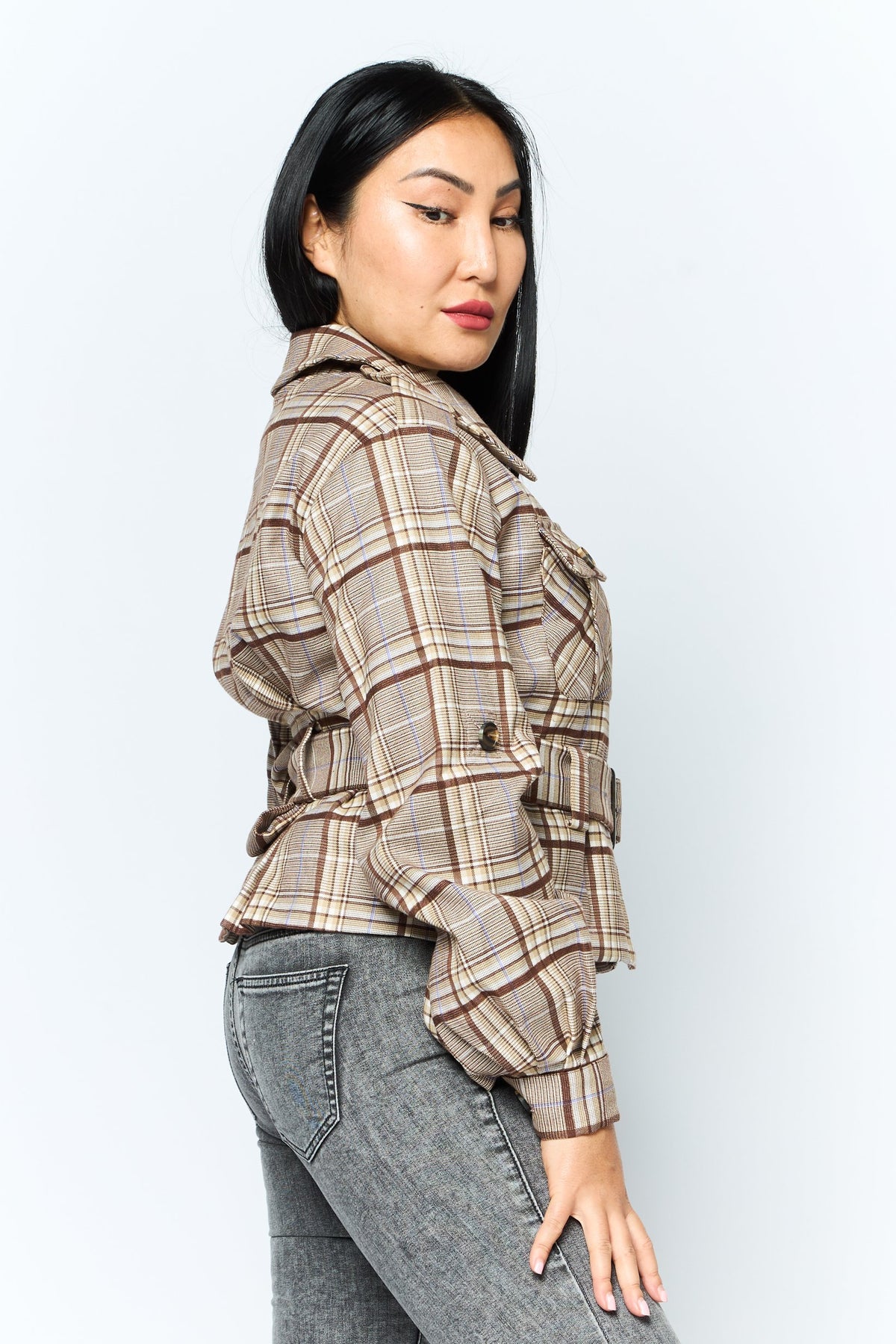 Checkered Belted Jacket Shirt