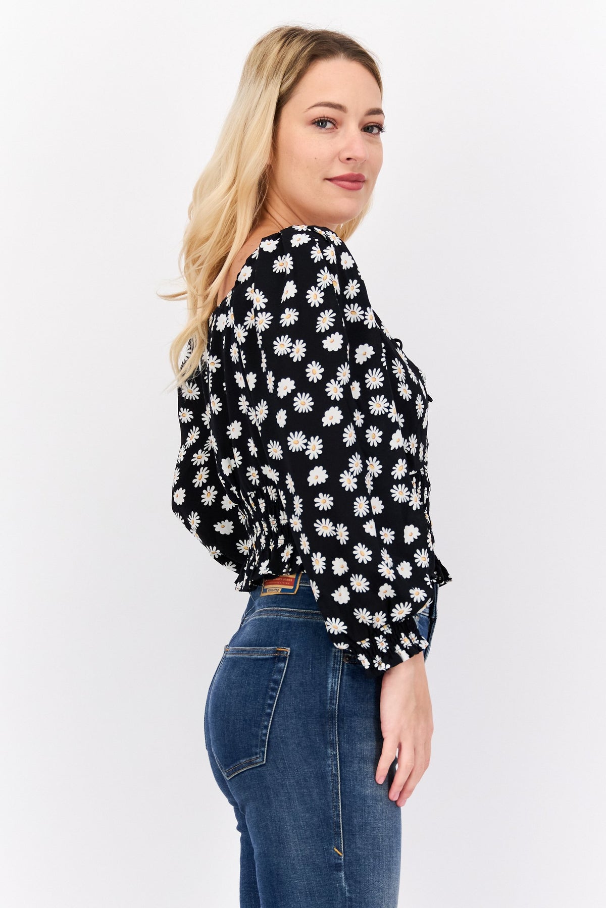 V Neck Long Sleeve Floral Print Blouse