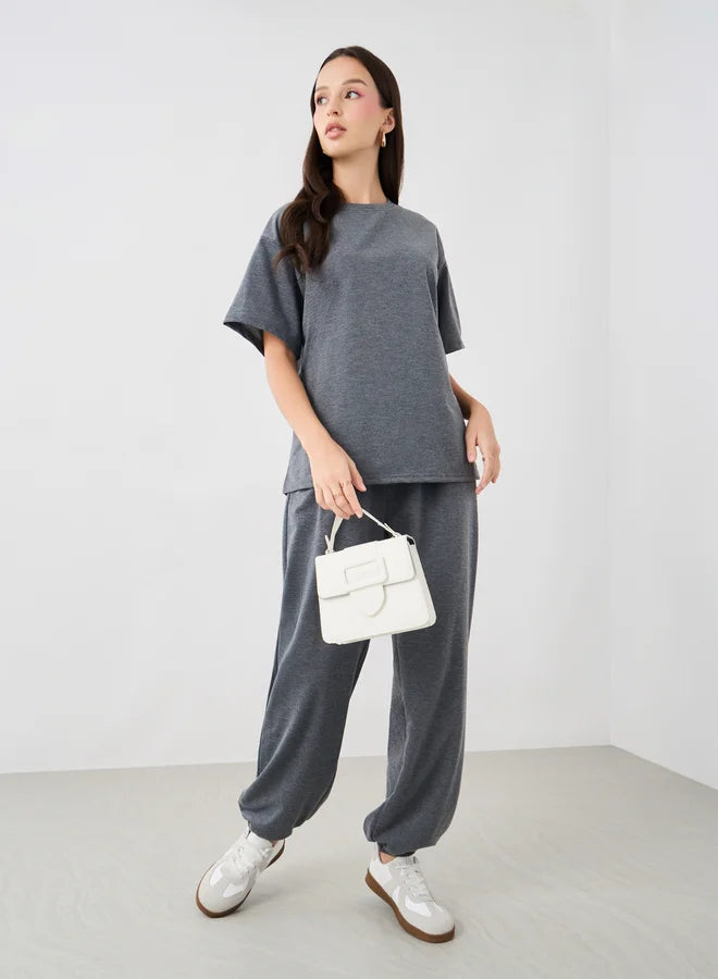Slogan Print Round Neck T-Shirt and Joggers Co-Ords