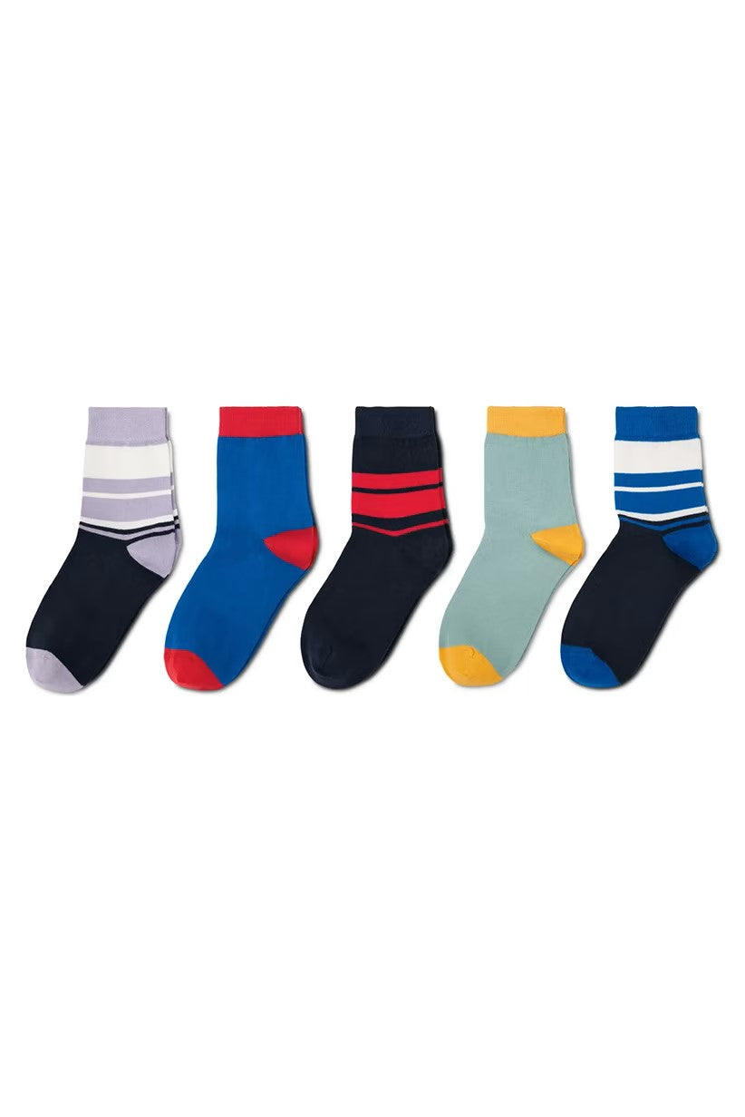 Tchibo, Men 5 Pairs Stripe Socks, Navy Combo