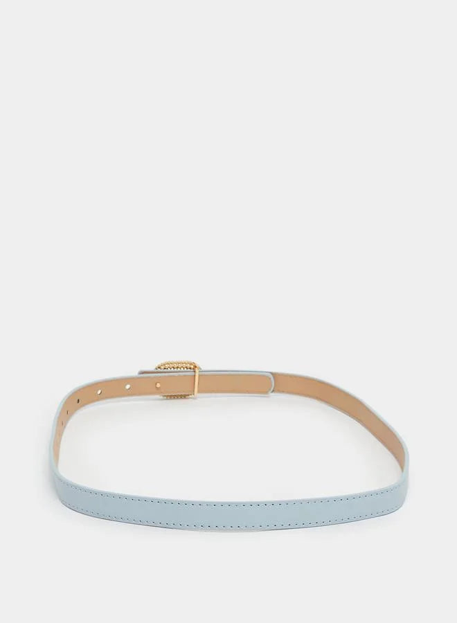 Styli Women Blue Embellished Buckle Belt