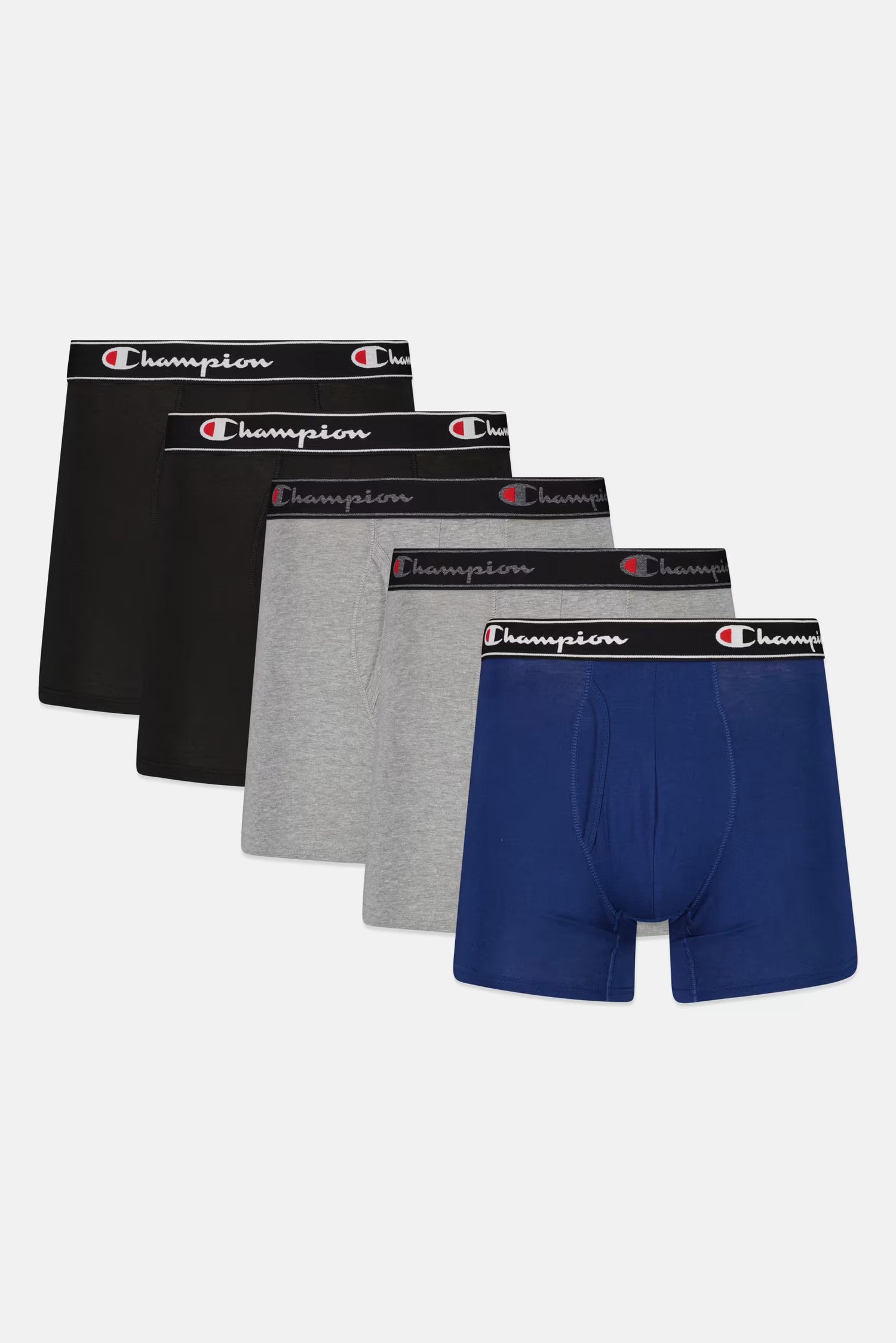 Champion, Men 5 packs All Day Comfort Boxer Briefs, Black/Grey