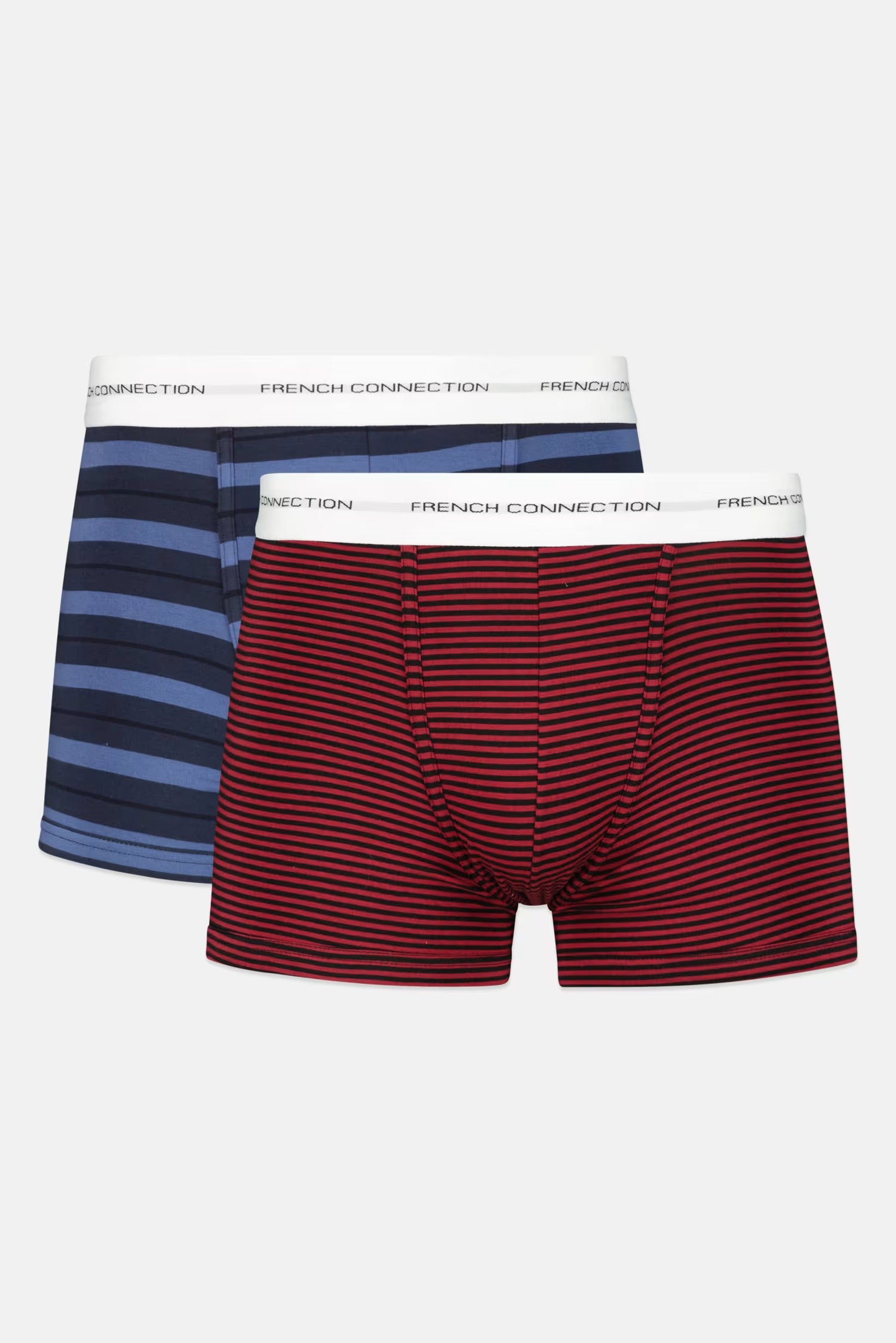 French Connection, Men 2 Pieces Stripe And Solid Cotton Trunks, Red and Navy