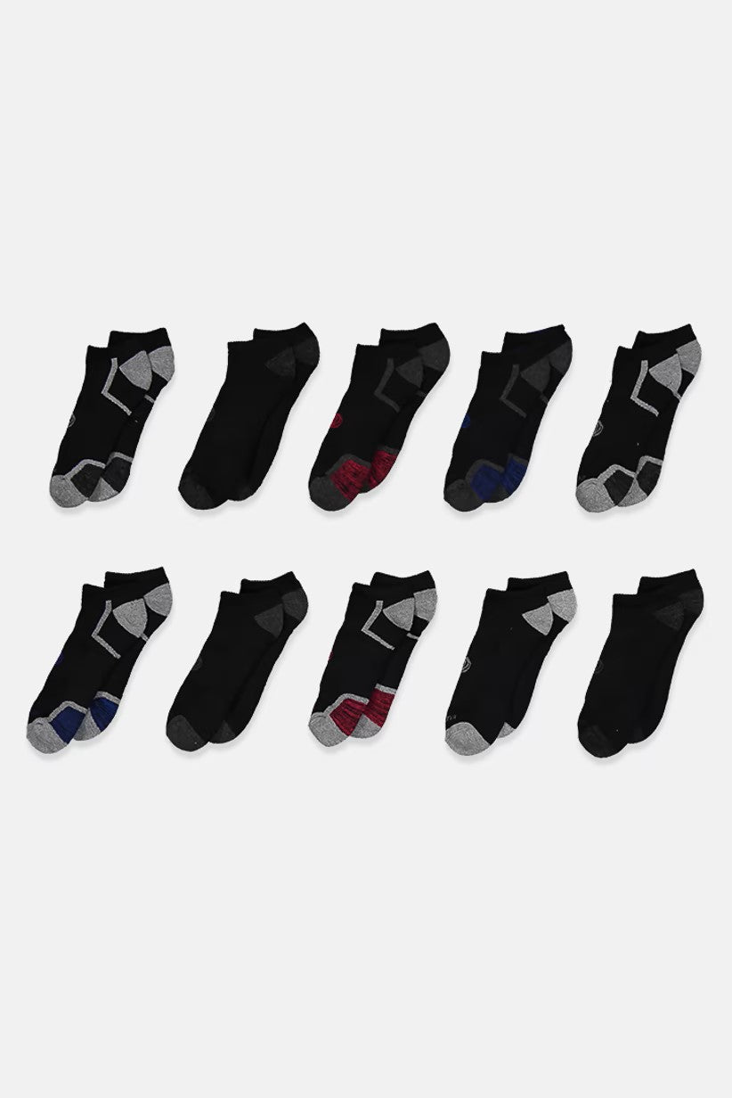 Apana, Men 10 Pairs Half Cushion No Show Socks, Black Combo