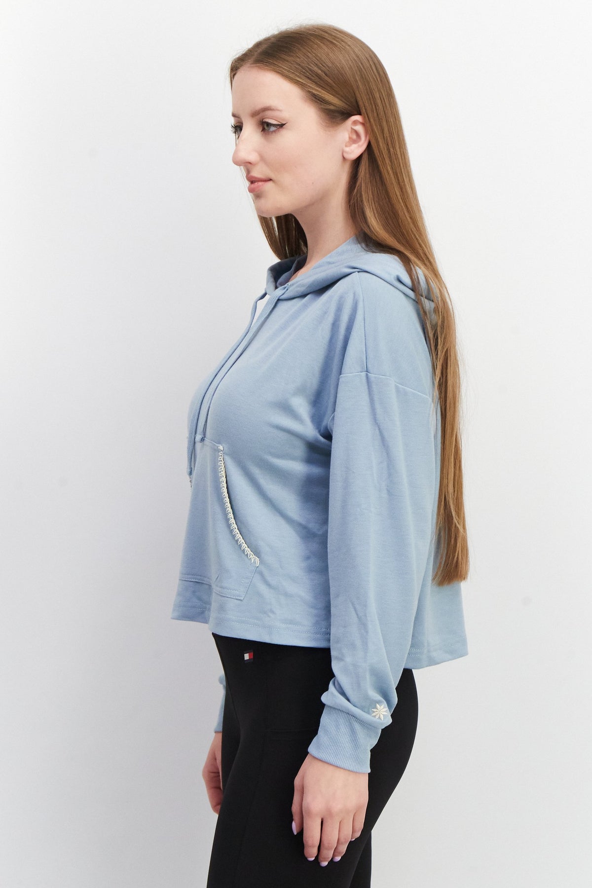 Hooded Embroidered Crop Sweatshirt