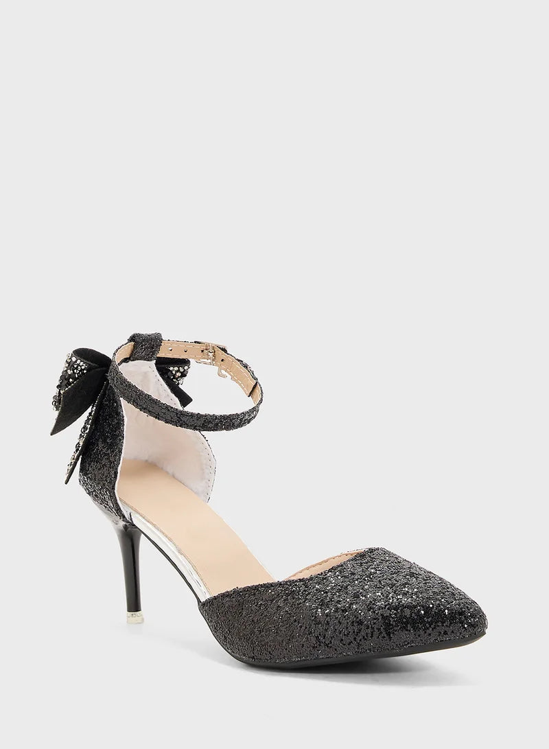 Glitter Bow Back Pump