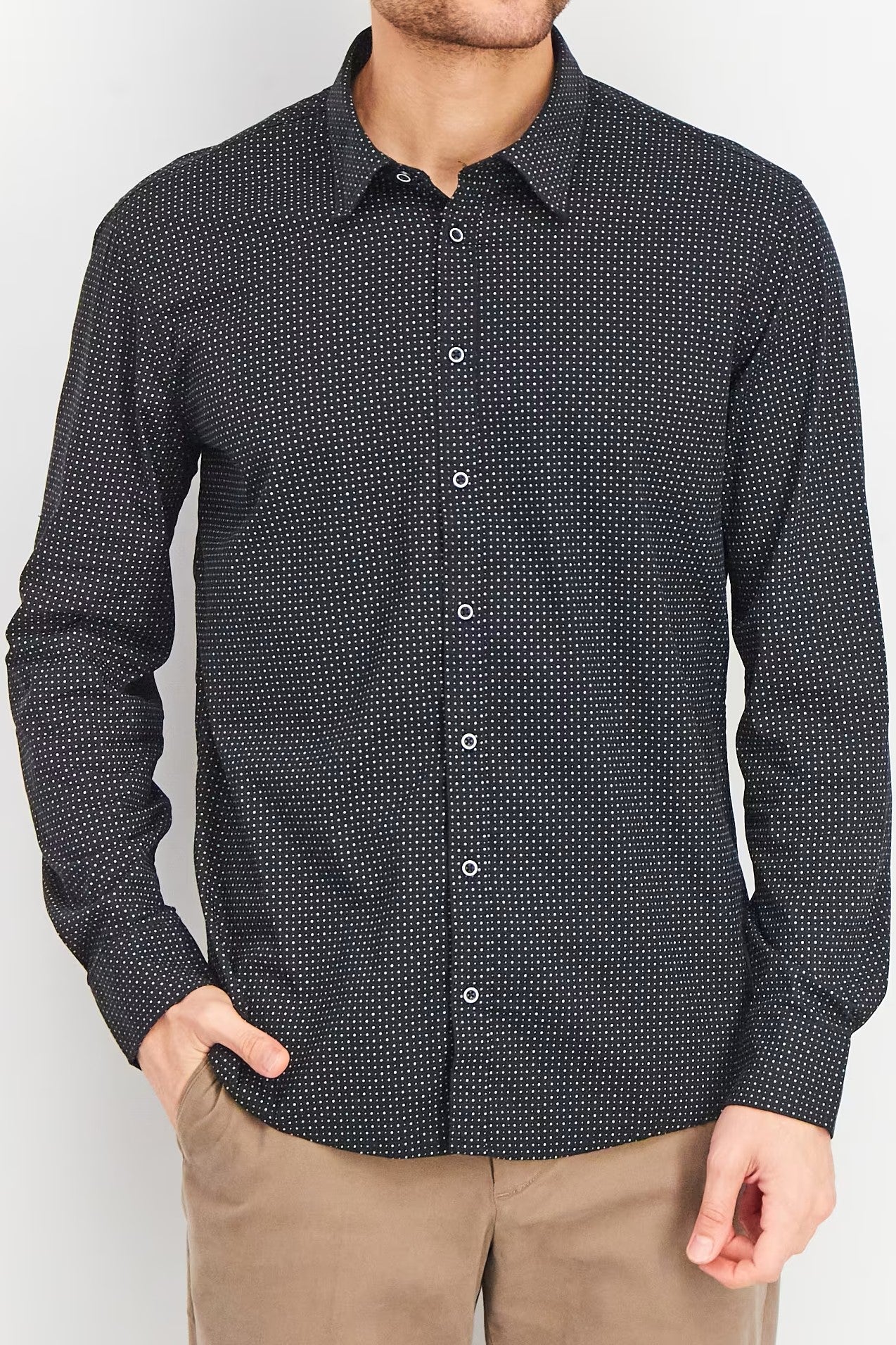 Sorbino, Men Stretch Fit Long Sleeve Dotted Casual Shirt, Black Combo