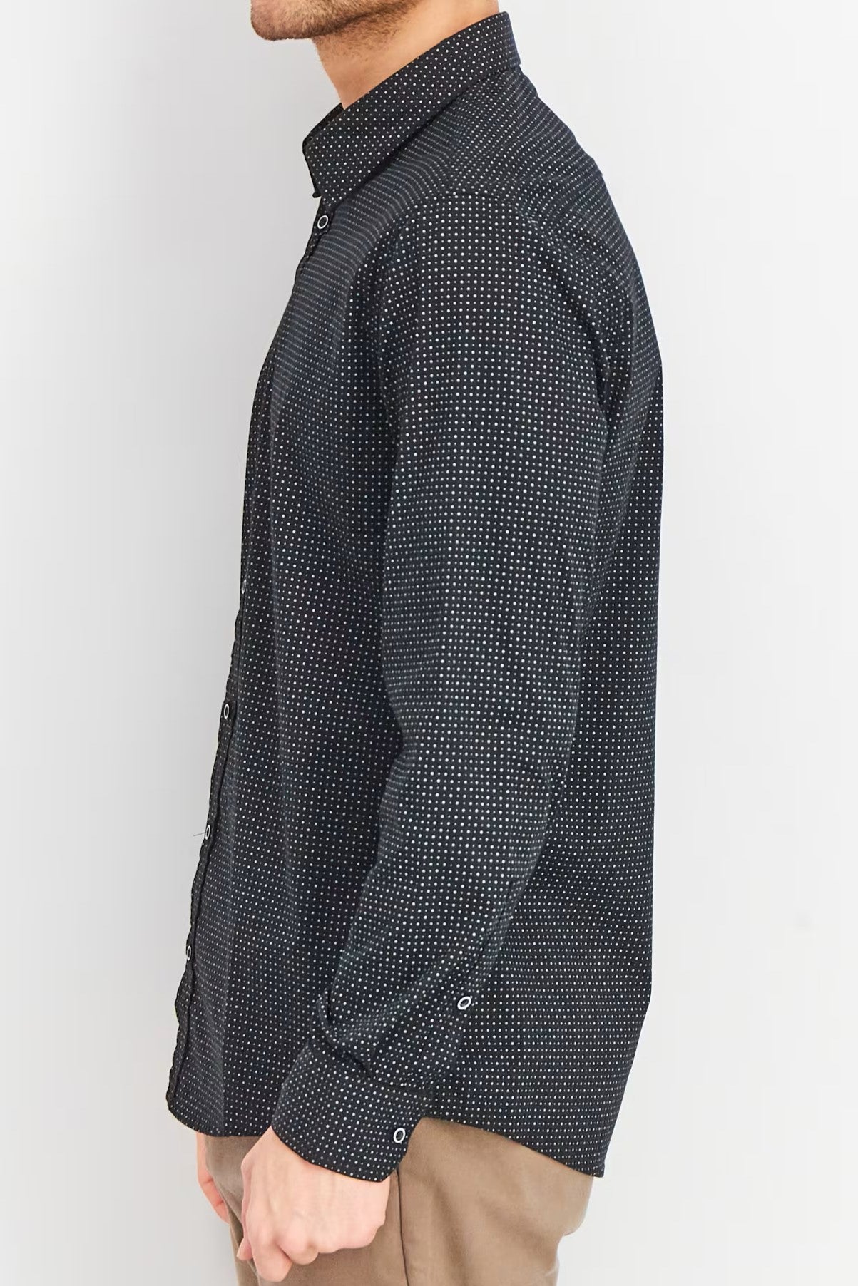 سوربینو، نارینه سټرچ فټ اوږد آستین نقطه شوي آرامۍ کمیس، تور کمبو