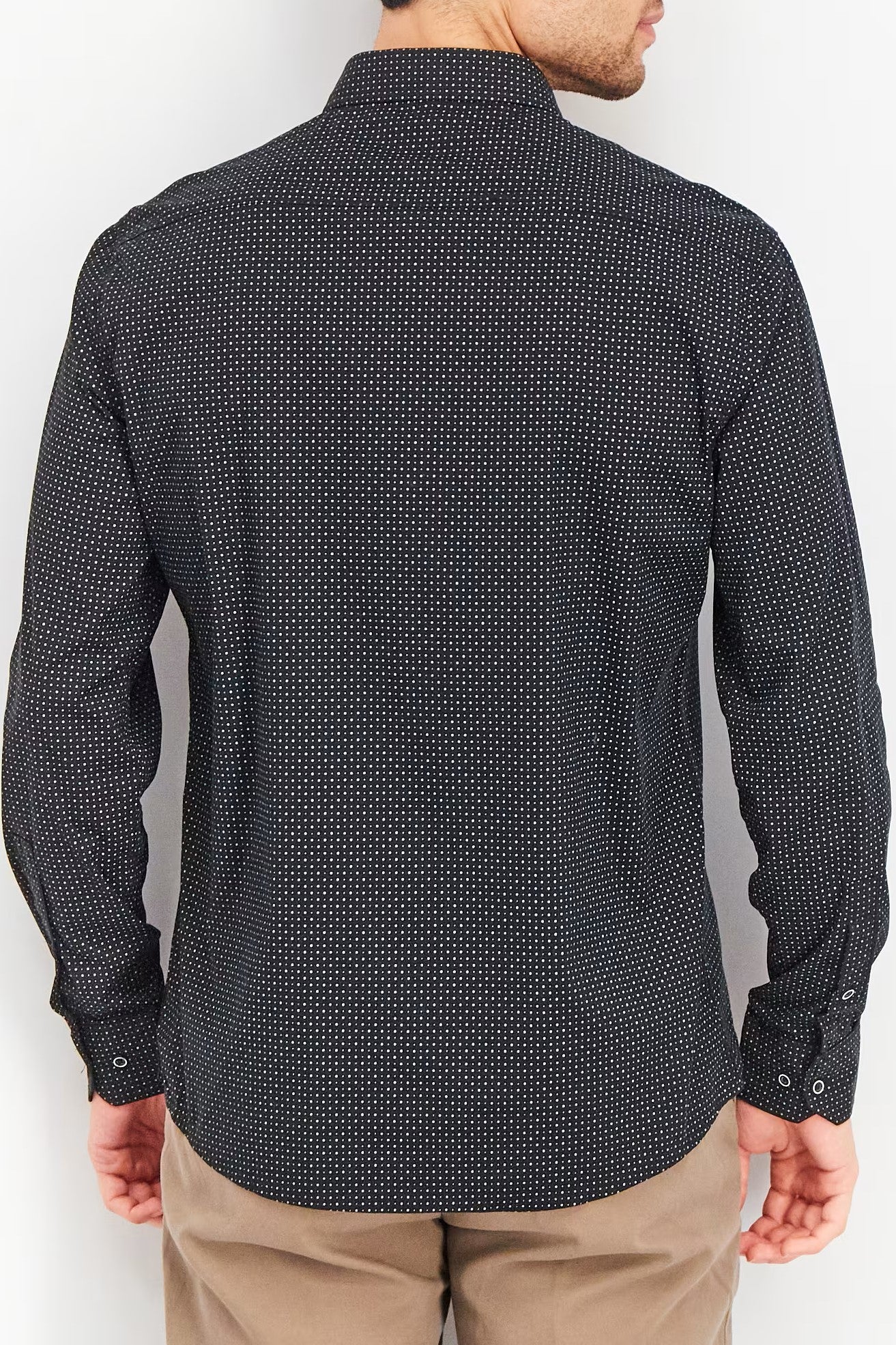 Sorbino, Men Stretch Fit Long Sleeve Dotted Casual Shirt, Black Combo