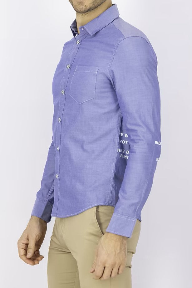 MLMR، نارینه مستقیم فټ مخکینۍ جیب اوږد آستین آرامۍ کمیس، نیلي