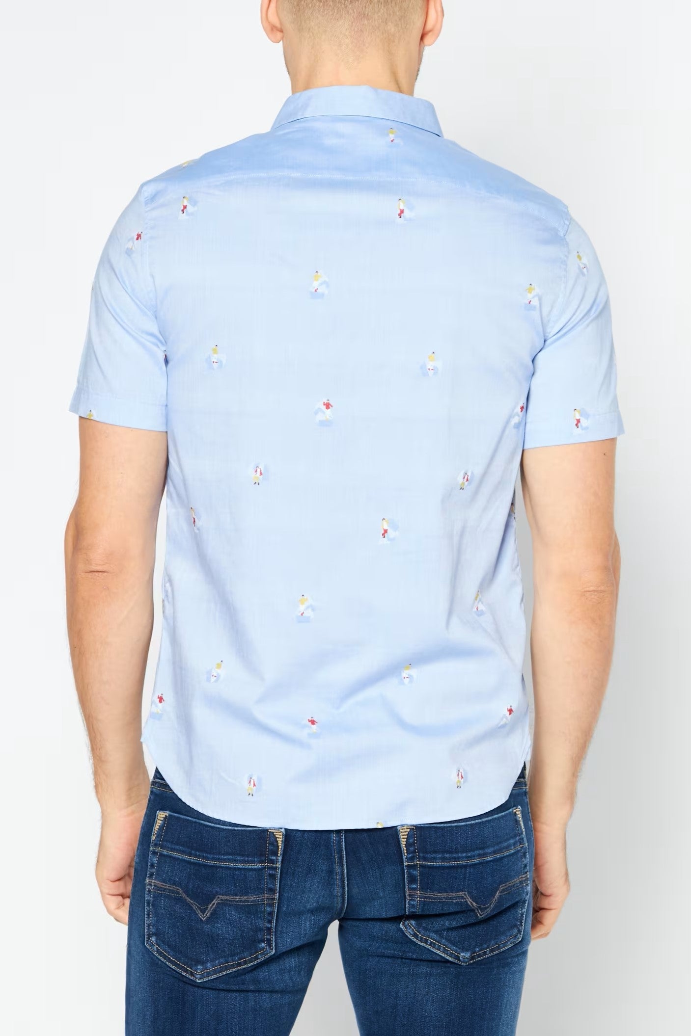 Jack & Jones, Men Regular Fit Printed Short Sleeves Casual Shirt, Blue