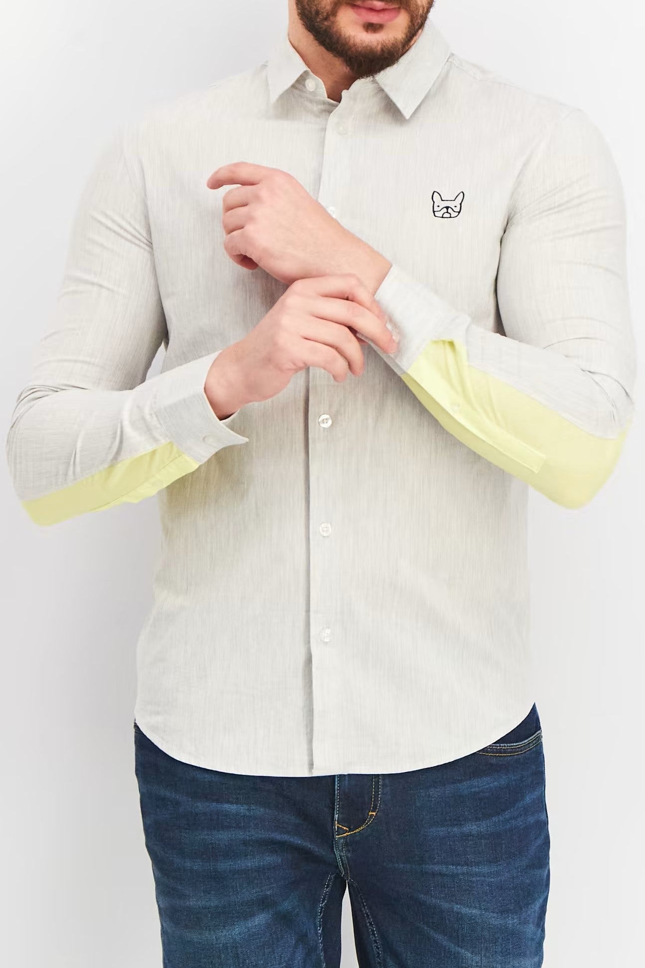 Jack & Jones, Men Regular Fit Long Sleeve Textured Casual Shirt, Light Grey Combo