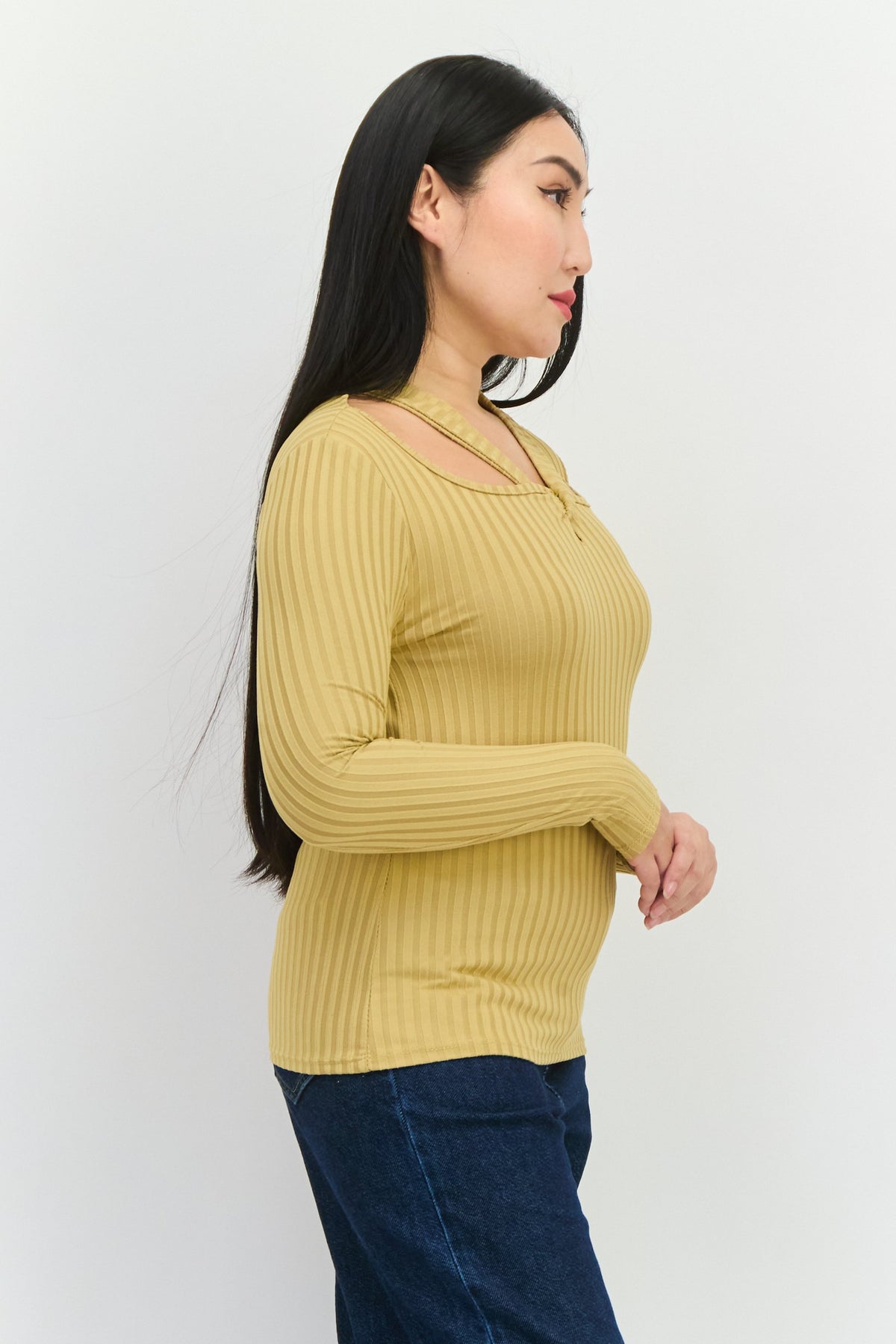 Twist Neck Long Sleeve Striped Top