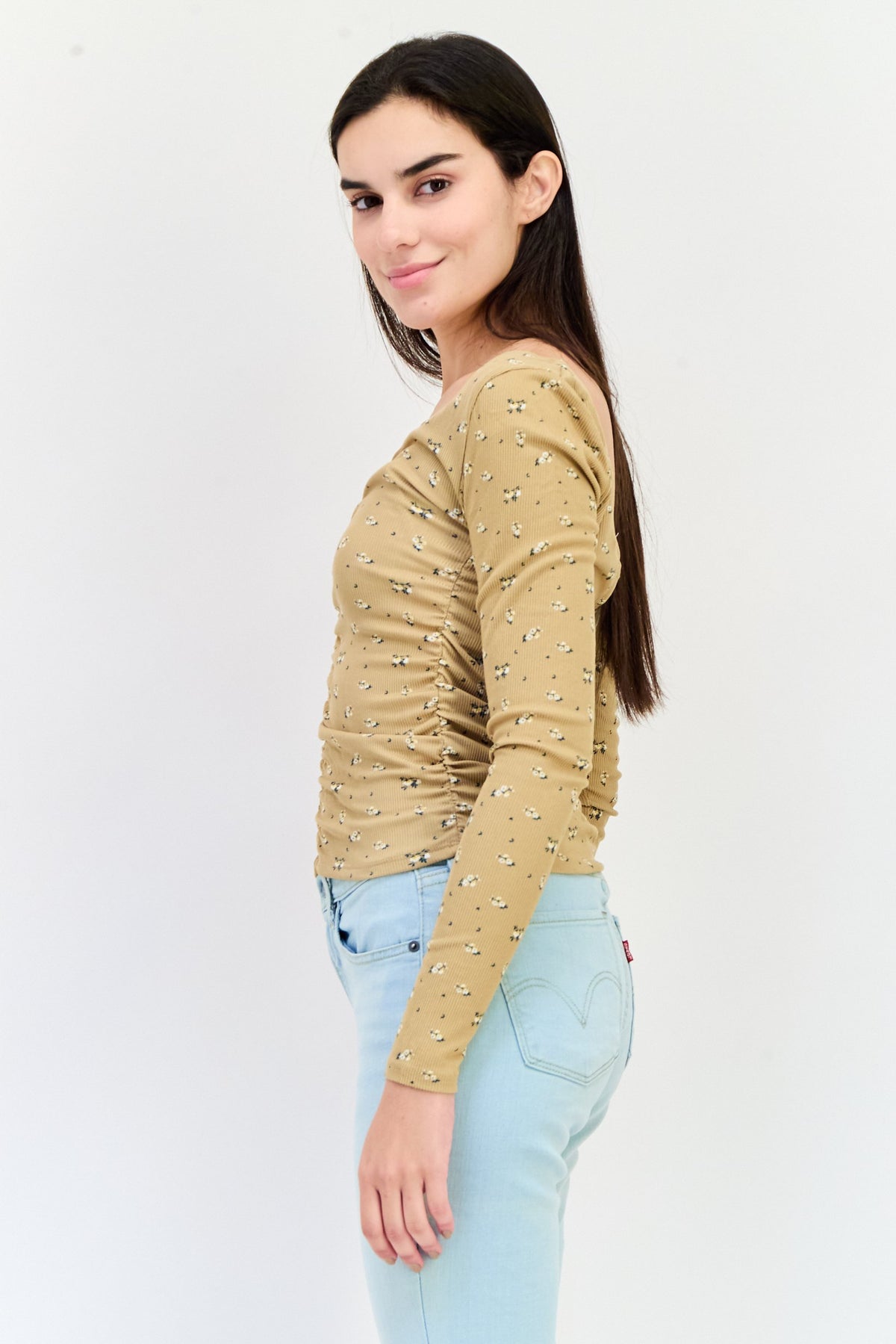 V-Neck Long Sleeves Allover Print Top
