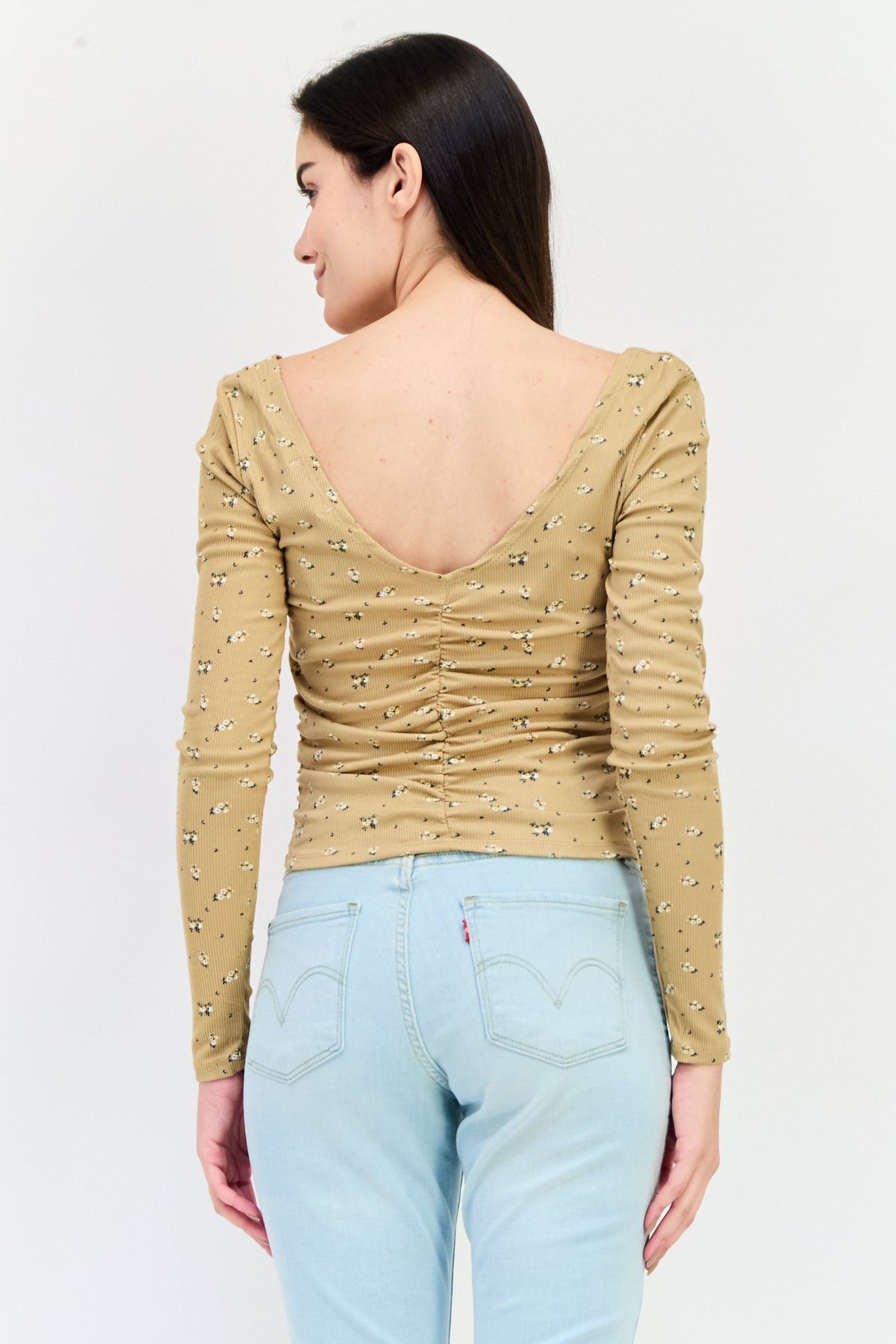 V-Neck Long Sleeves Allover Print Top