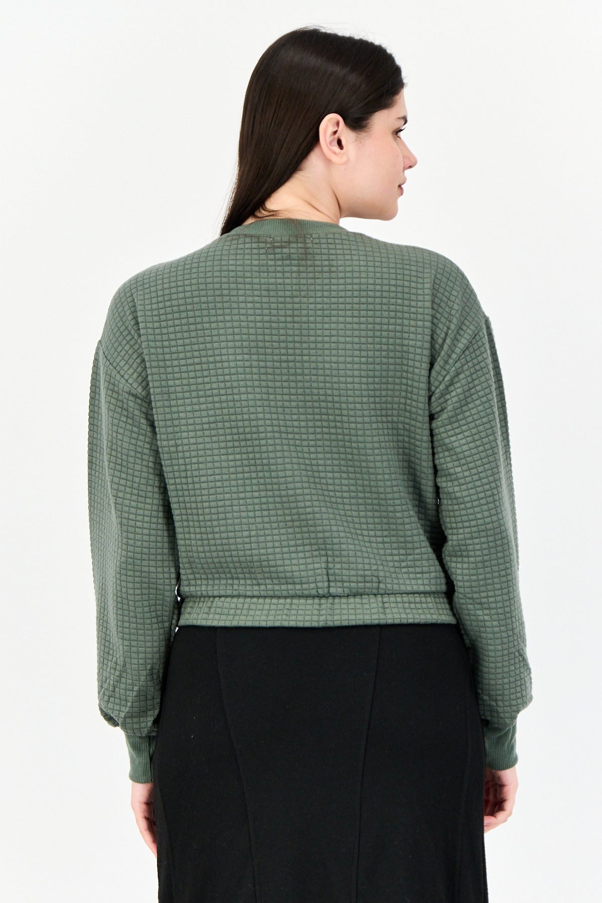Ribbed Collar Textured Long Sleeves Sweatshirt