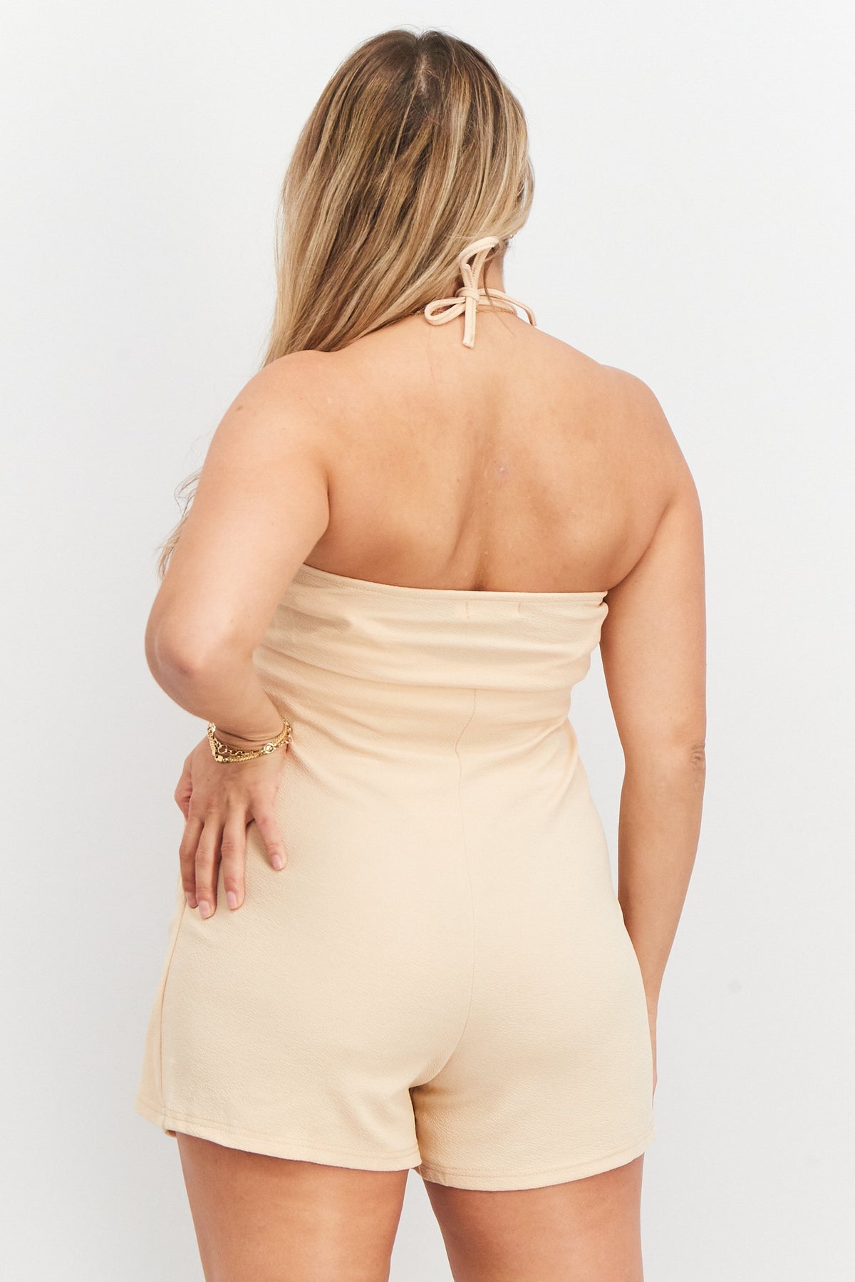Textured Tie Neck Overlay Playsuit