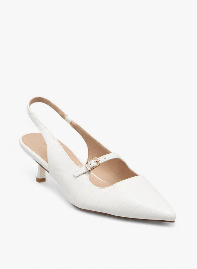 Textured Slip-On Shoes with Kitten Heels