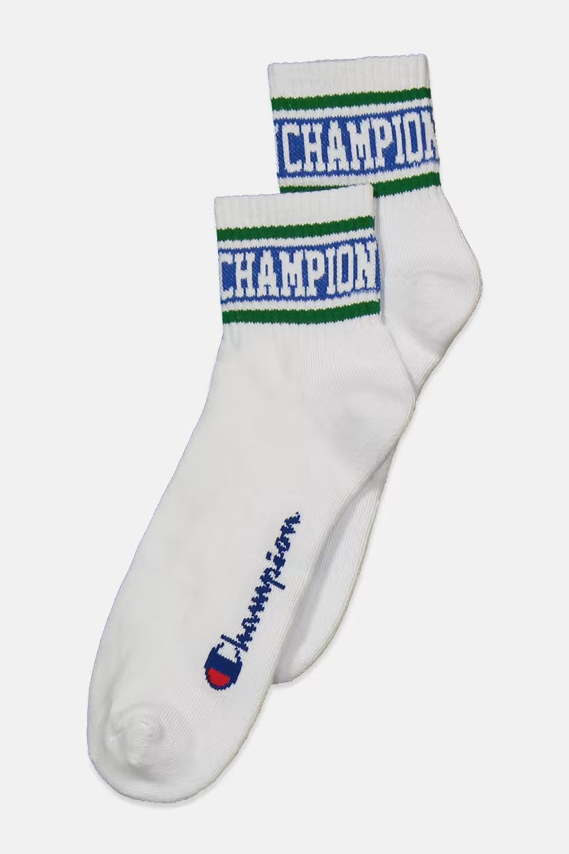 Champion, Men 1 Pair Printed Brand Socks, White and Green Stripe