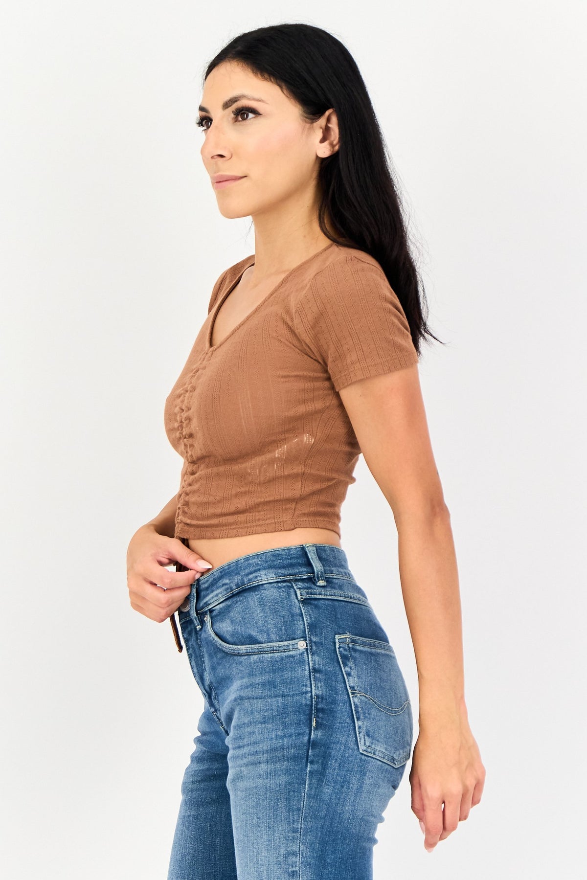 V-Neck Short Sleeve Eyelet Top