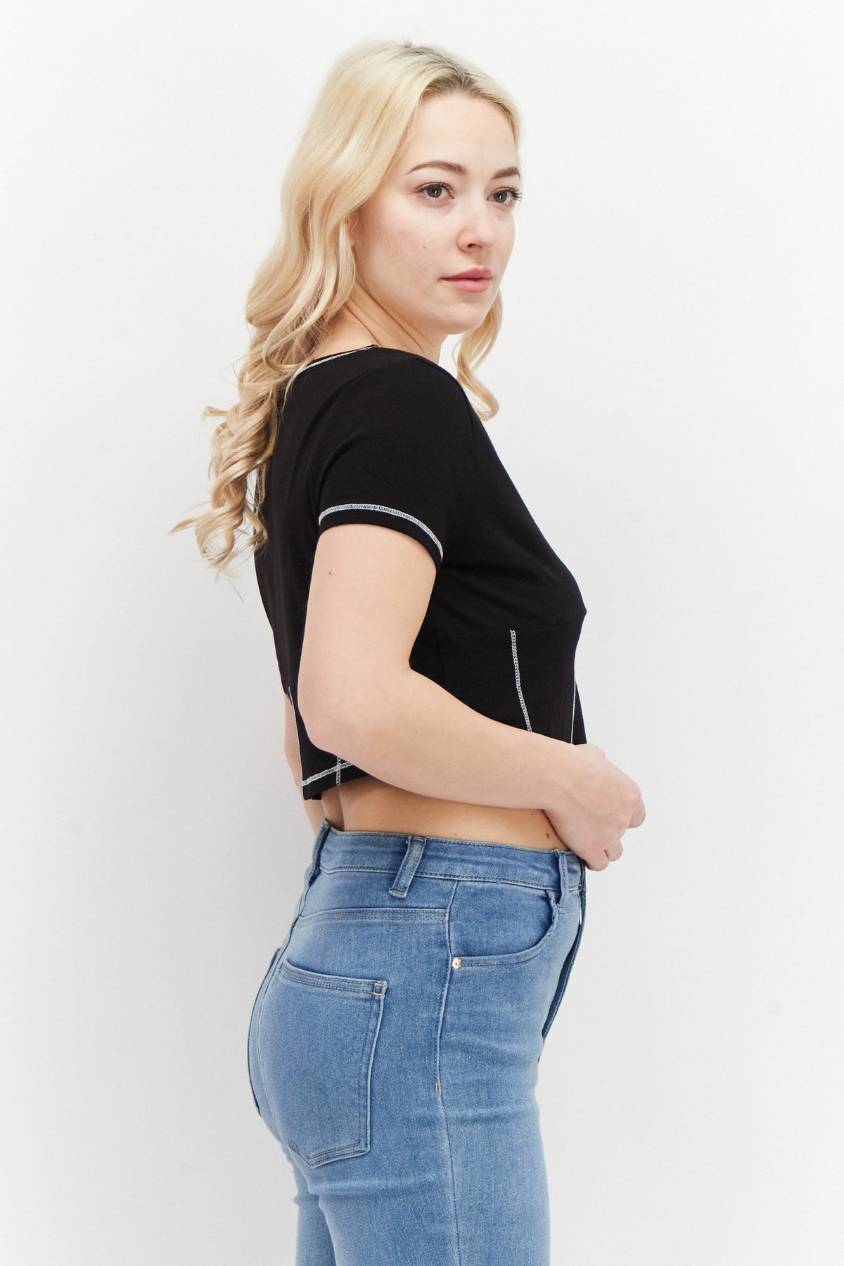 Boat Neck Short Sleeves Plain Blouse
