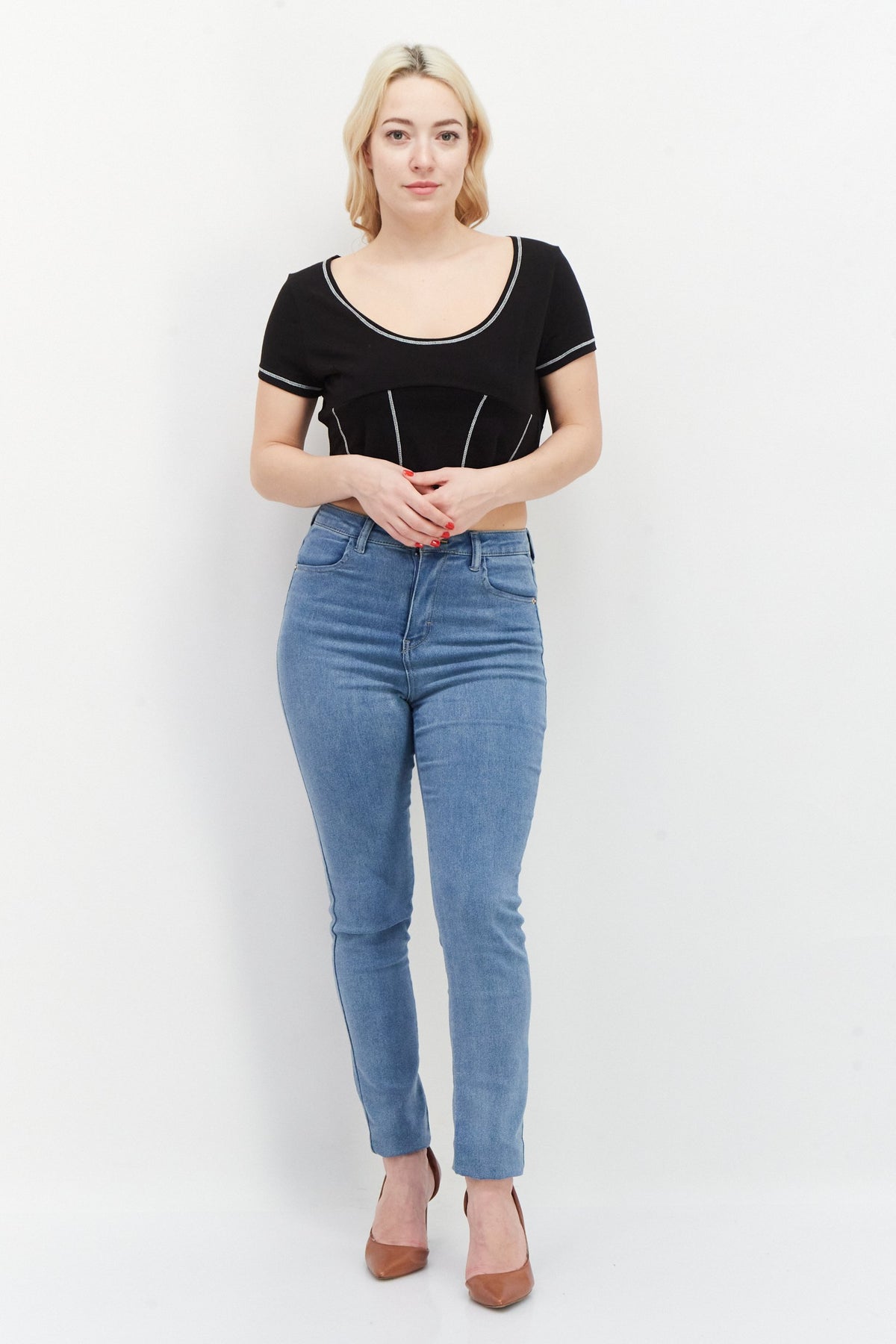 Boat Neck Short Sleeves Plain Blouse