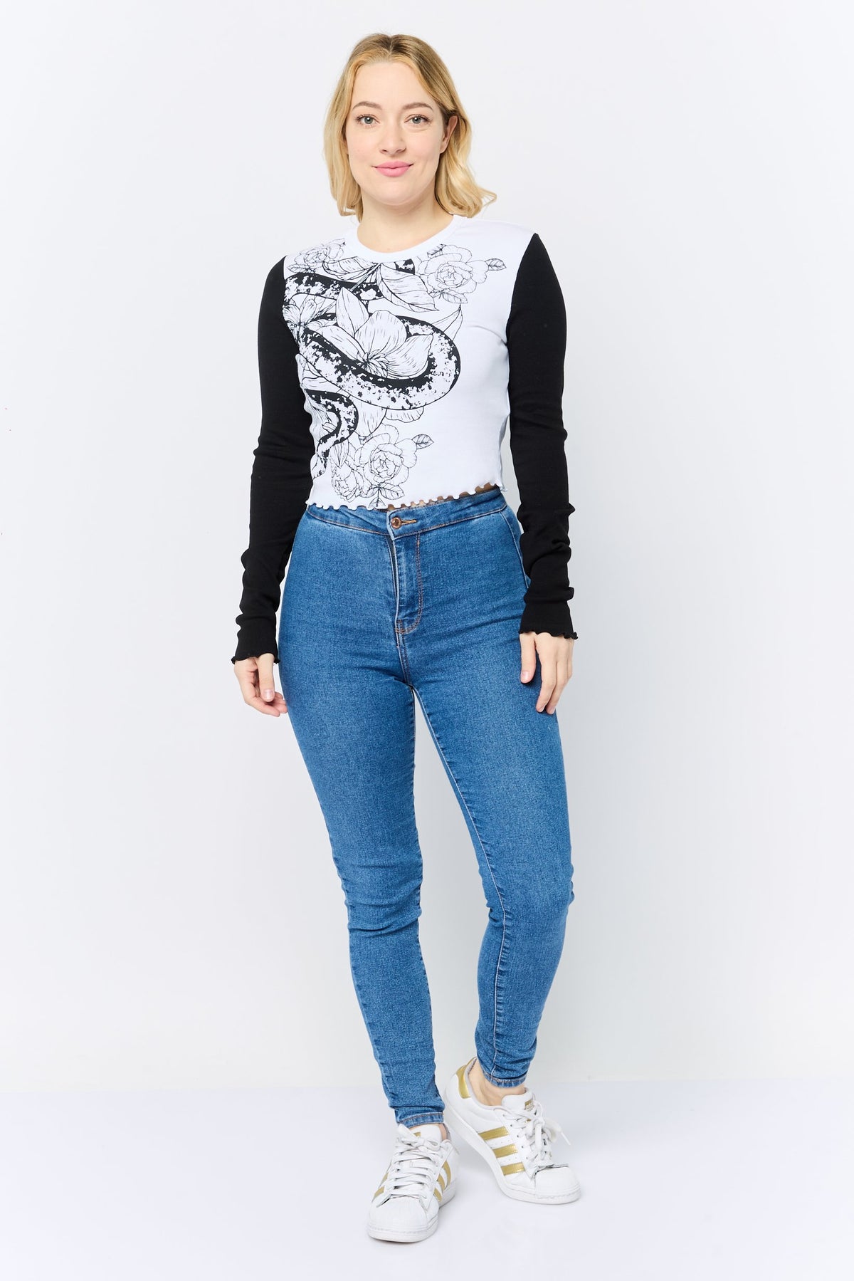 Crew Neck Long Sleeves Graphic Printed Top