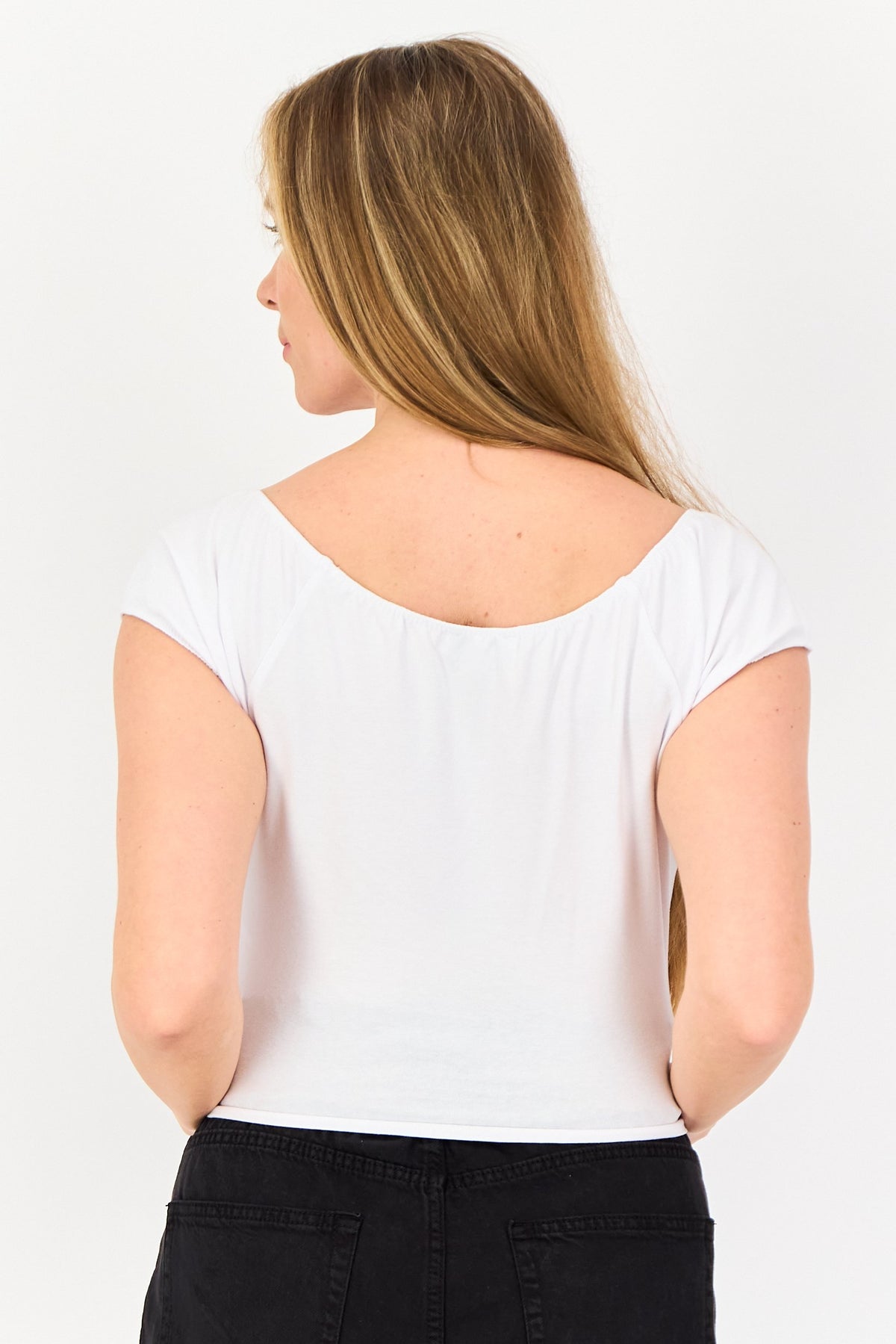 U-Neck Short Sleeve Plain Crop Top