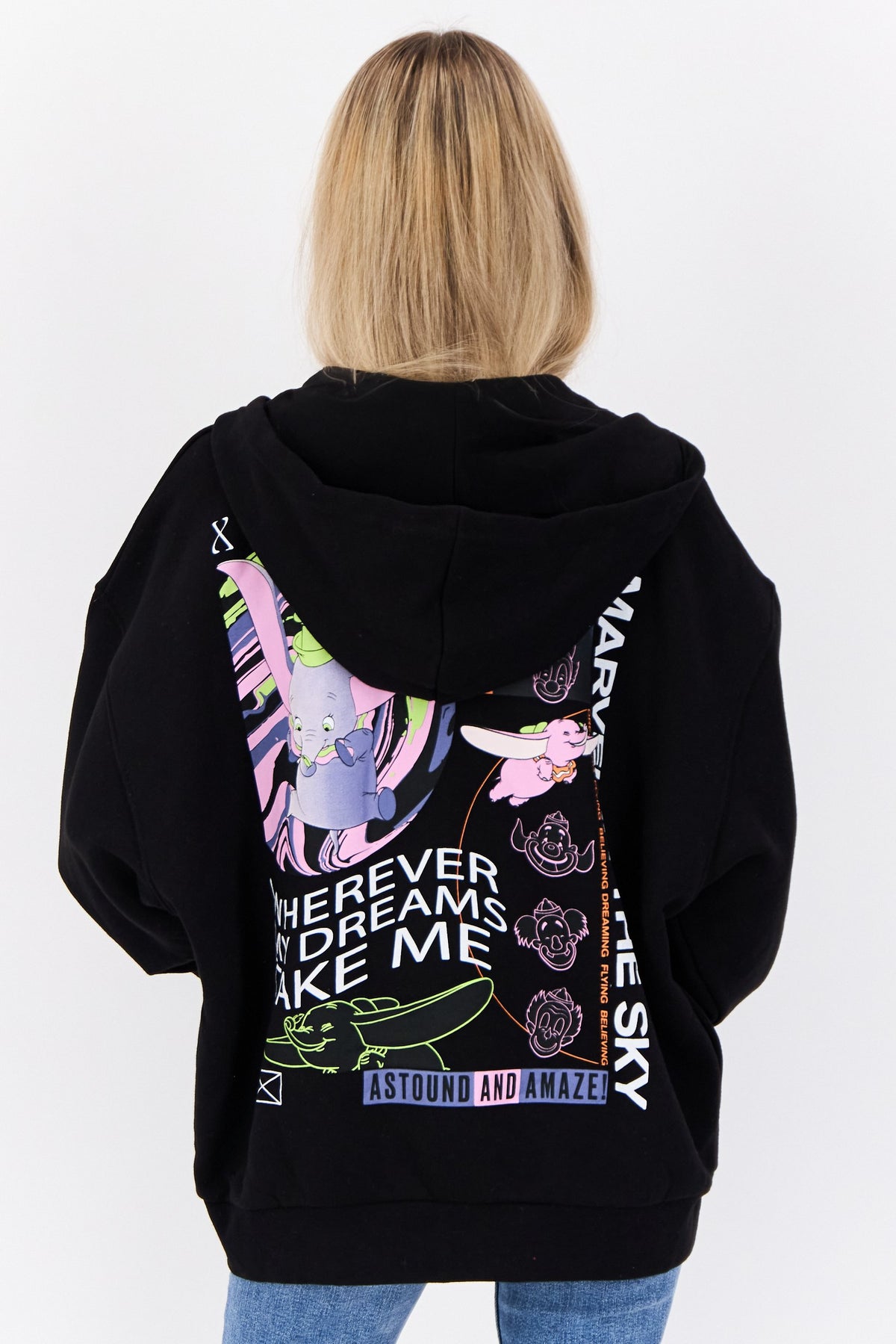ong Sleeves Full Zip Graphic Print Hoodie