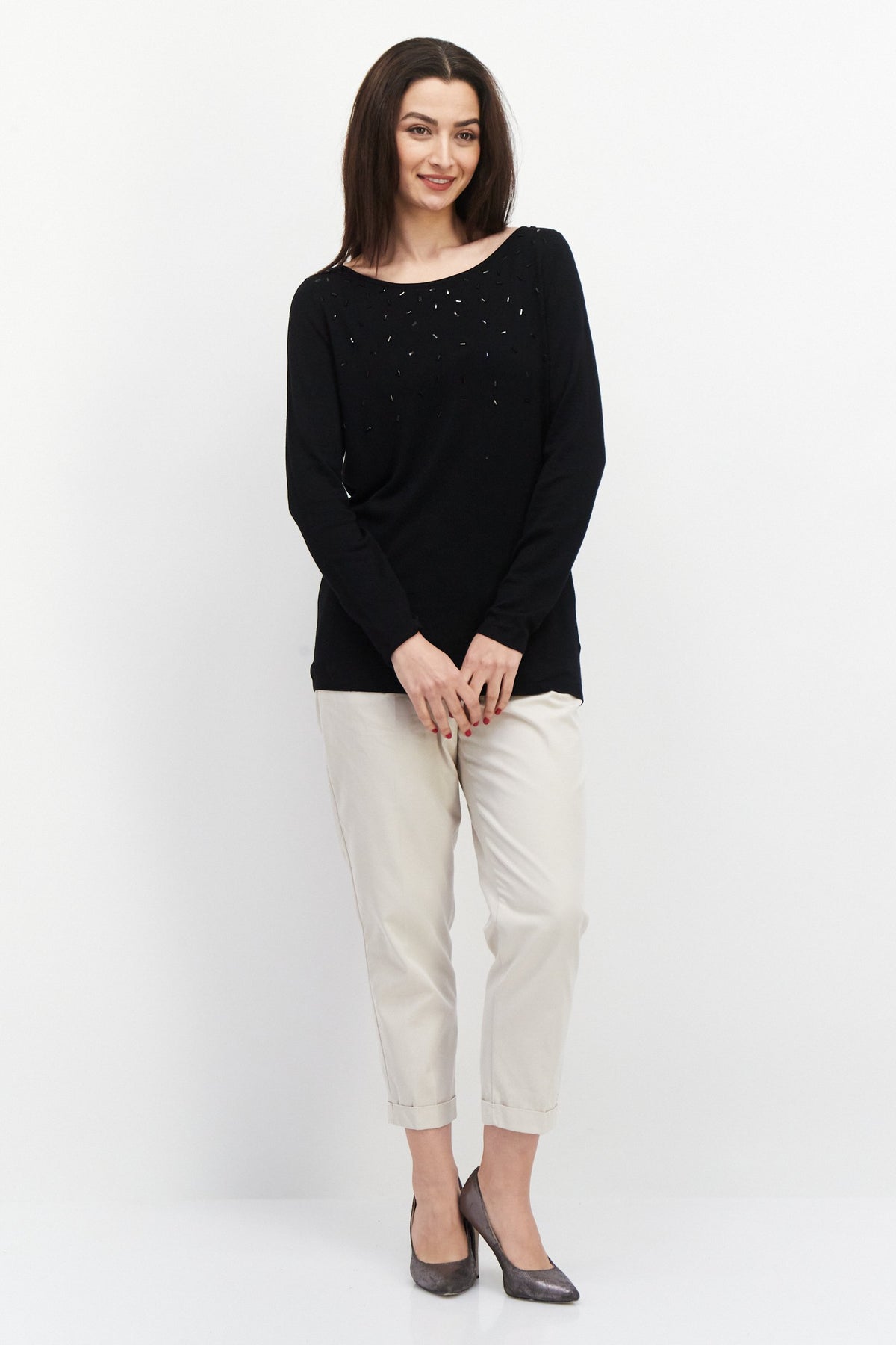 Boat Neck Textured Sweater