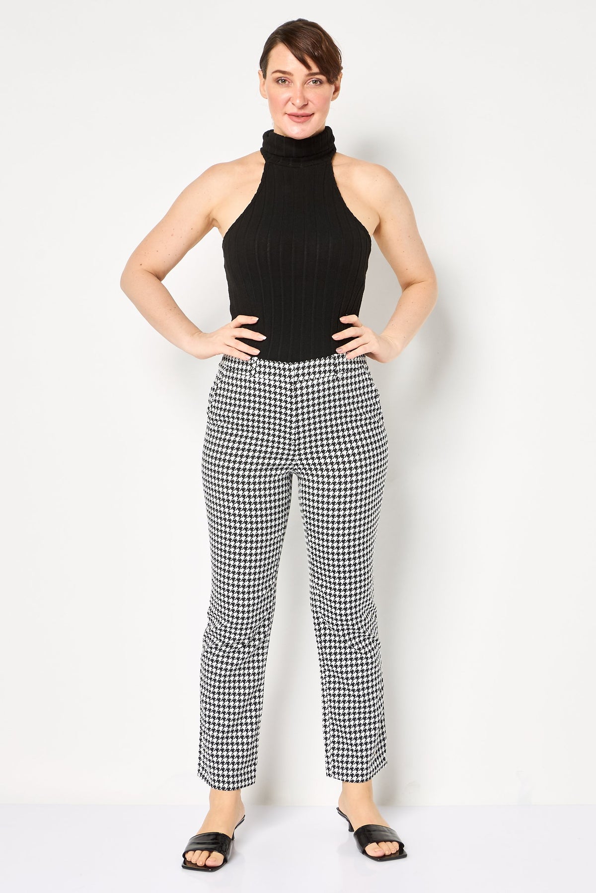 Regular Fit Houndstooth Straight Leg Pants