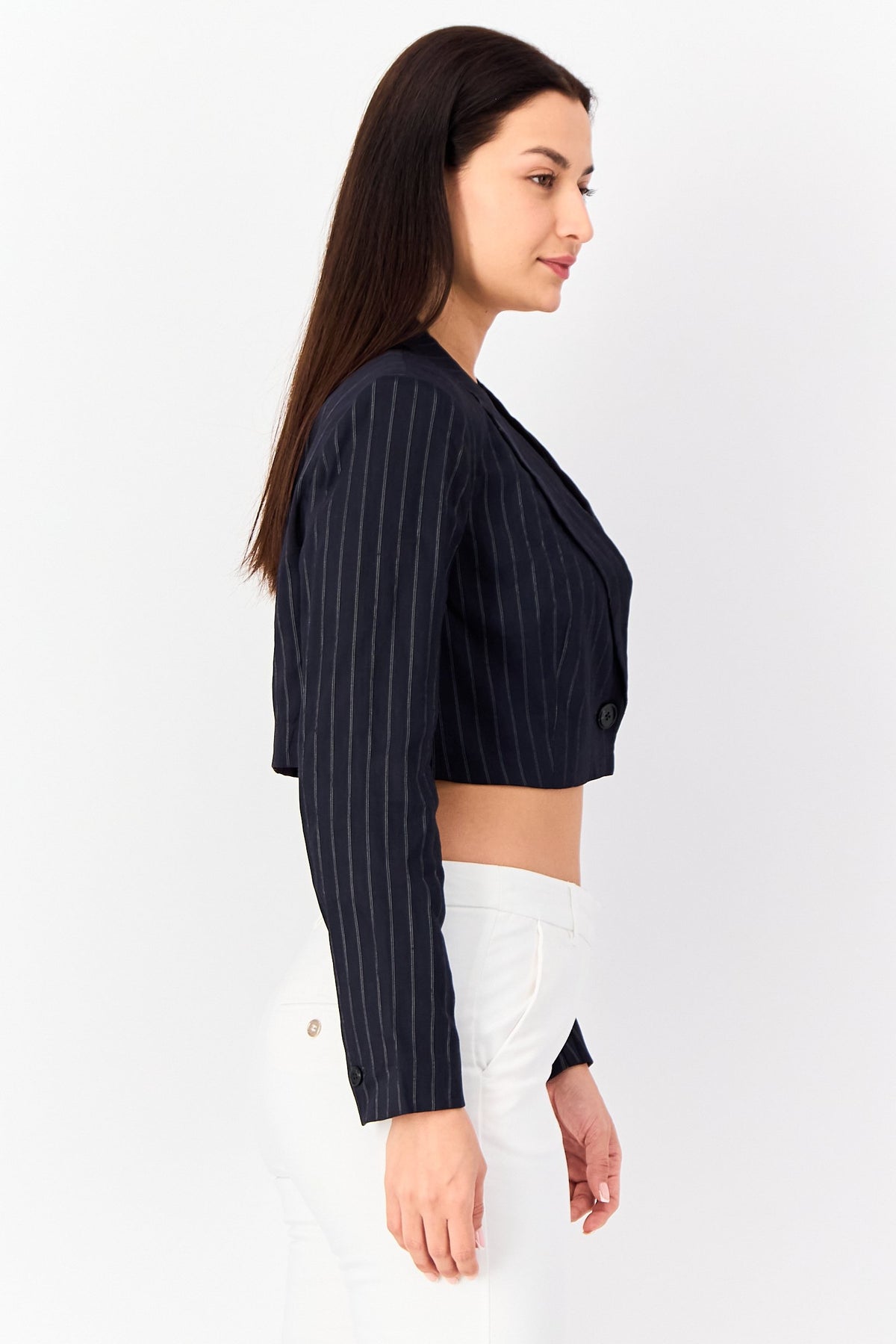Regular Fit Stripe Crop Blazer