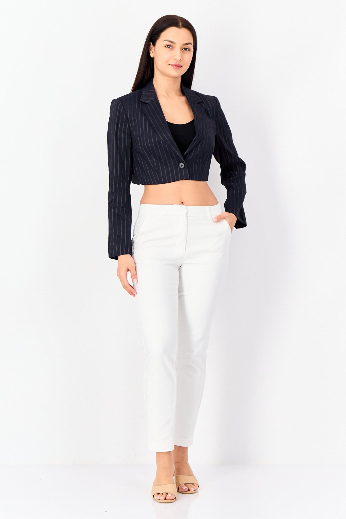 Regular Fit Stripe Crop Blazer