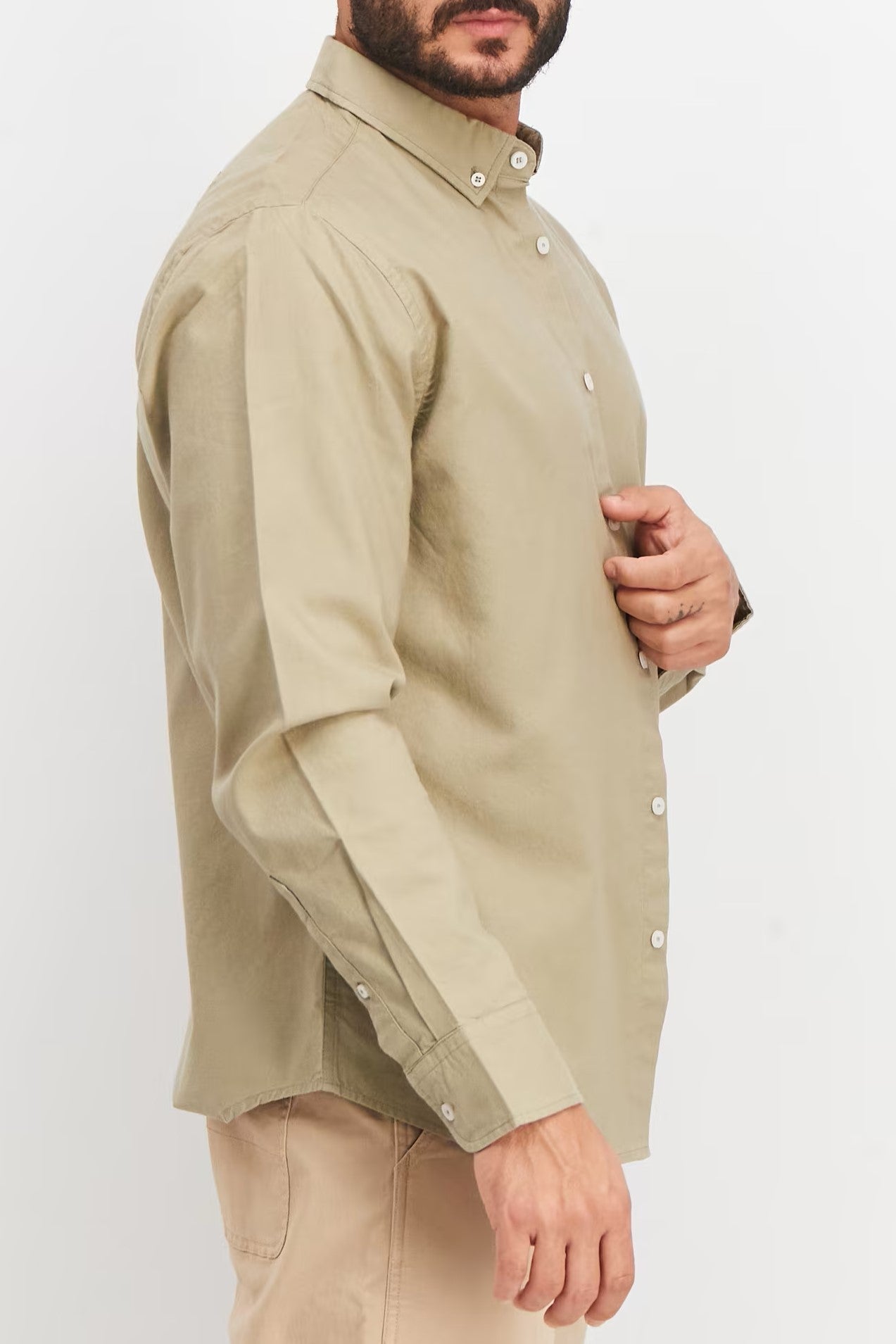 طاهري، نارینه د کالر اوږد آستین ساده آرامۍ کمیس، زیتون